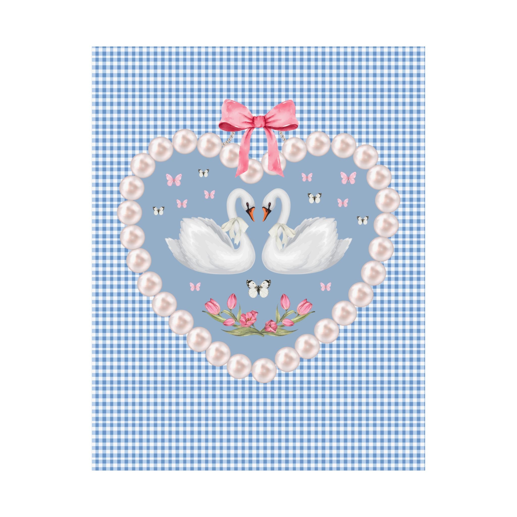 Cottagecore Swan Poster Print with 90s Retro Indie Sleaze Aesthetic | Colorful and Kitschy Coquette Bow Print with Hearts Animal Lover Gift - Opal and June