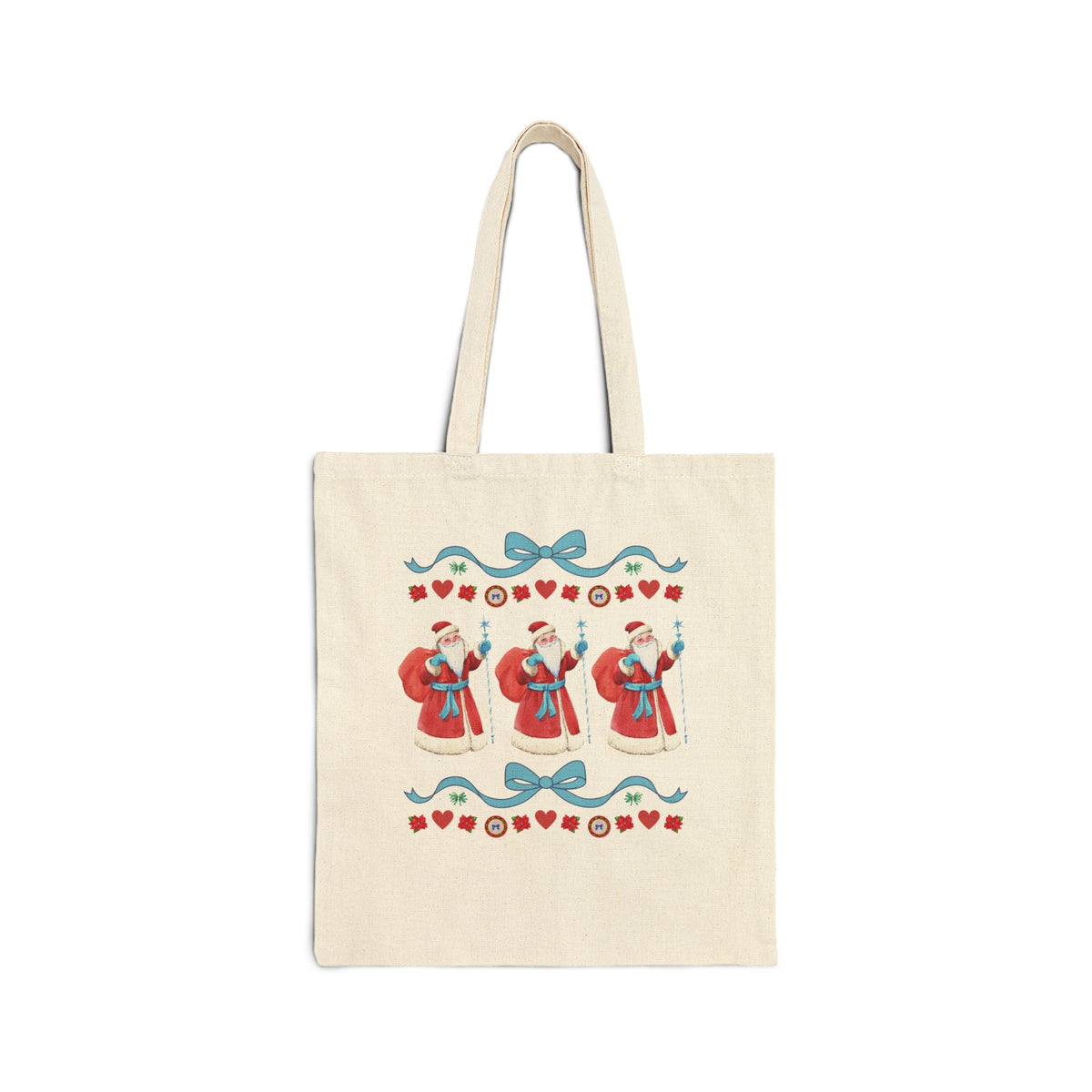 Cottagecore Watercolor Santa Tote Bag with Ribbon and Hearts: Cute and Nostalgic Traditional Christmas Santa Claus Tote Bag - Opal and June