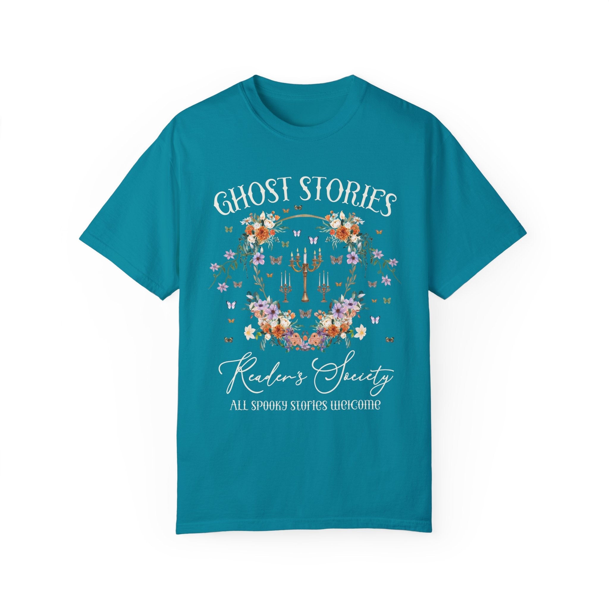Cozy Bookish Tee Shirt for Halloween or Romance Reader Who Loves Spooky Books: Ghost Stories Reader's Society, Cottagecore Book Lover Gift - Opal and June