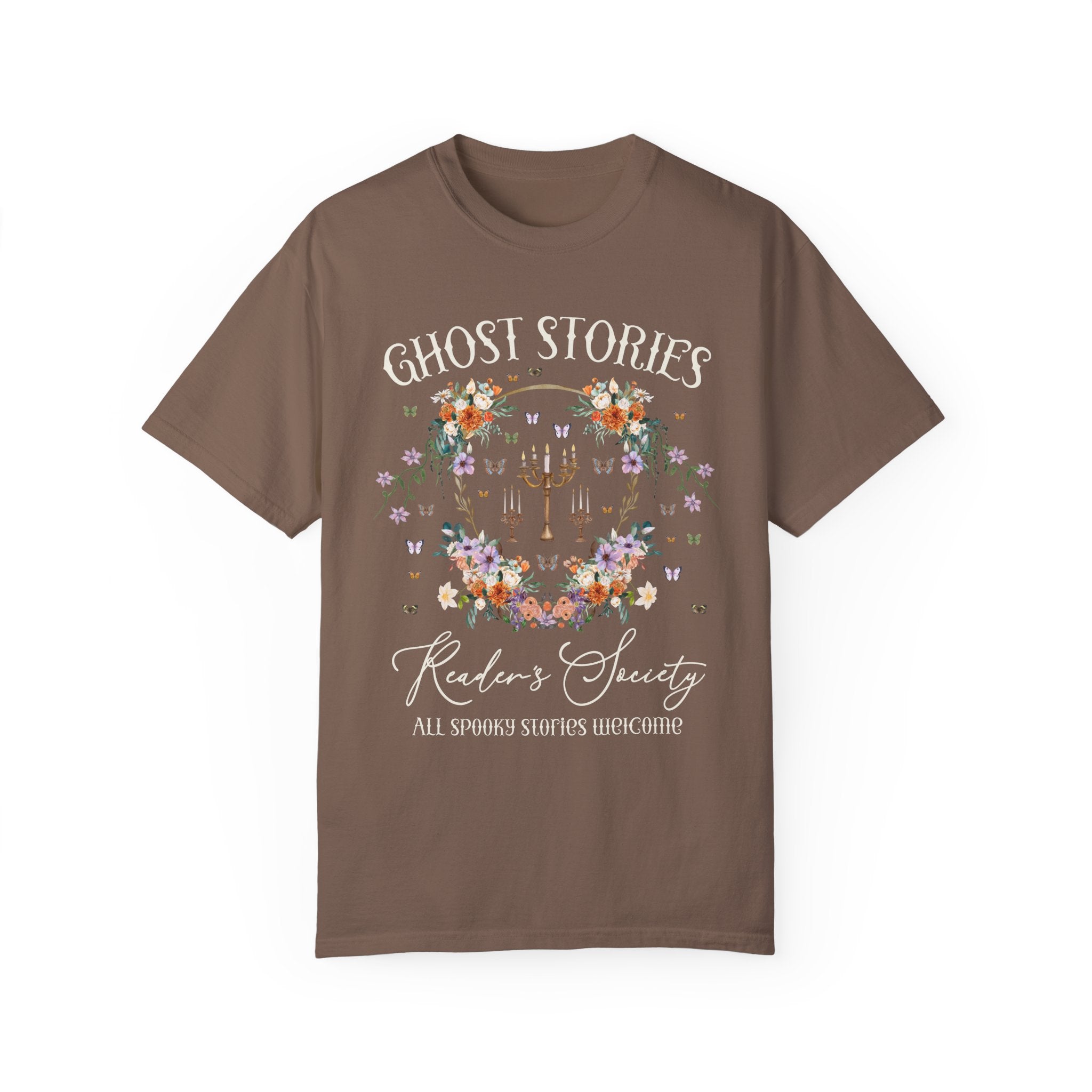 Cozy Bookish Tee Shirt for Halloween or Romance Reader Who Loves Spooky Books: Ghost Stories Reader's Society, Cottagecore Book Lover Gift - Opal and June