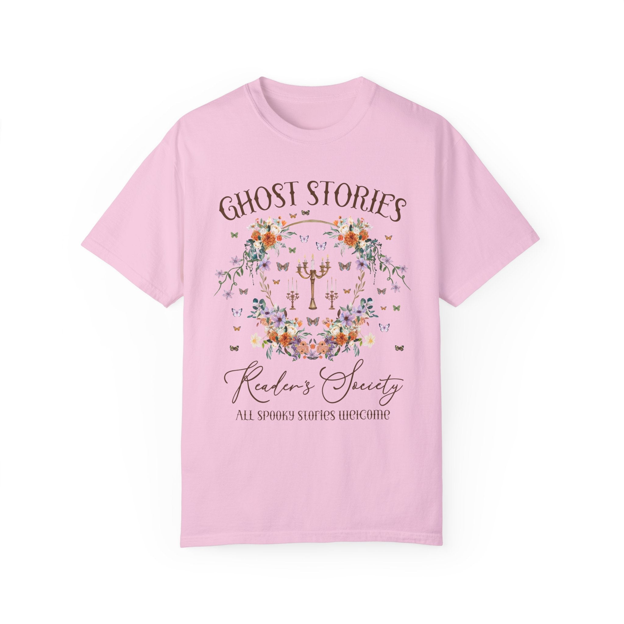 Cozy Bookish Tee Shirt for Halloween or Romance Reader Who Loves Spooky Books: Ghost Stories Reader's Society, Cottagecore Book Lover Gift - Opal and June