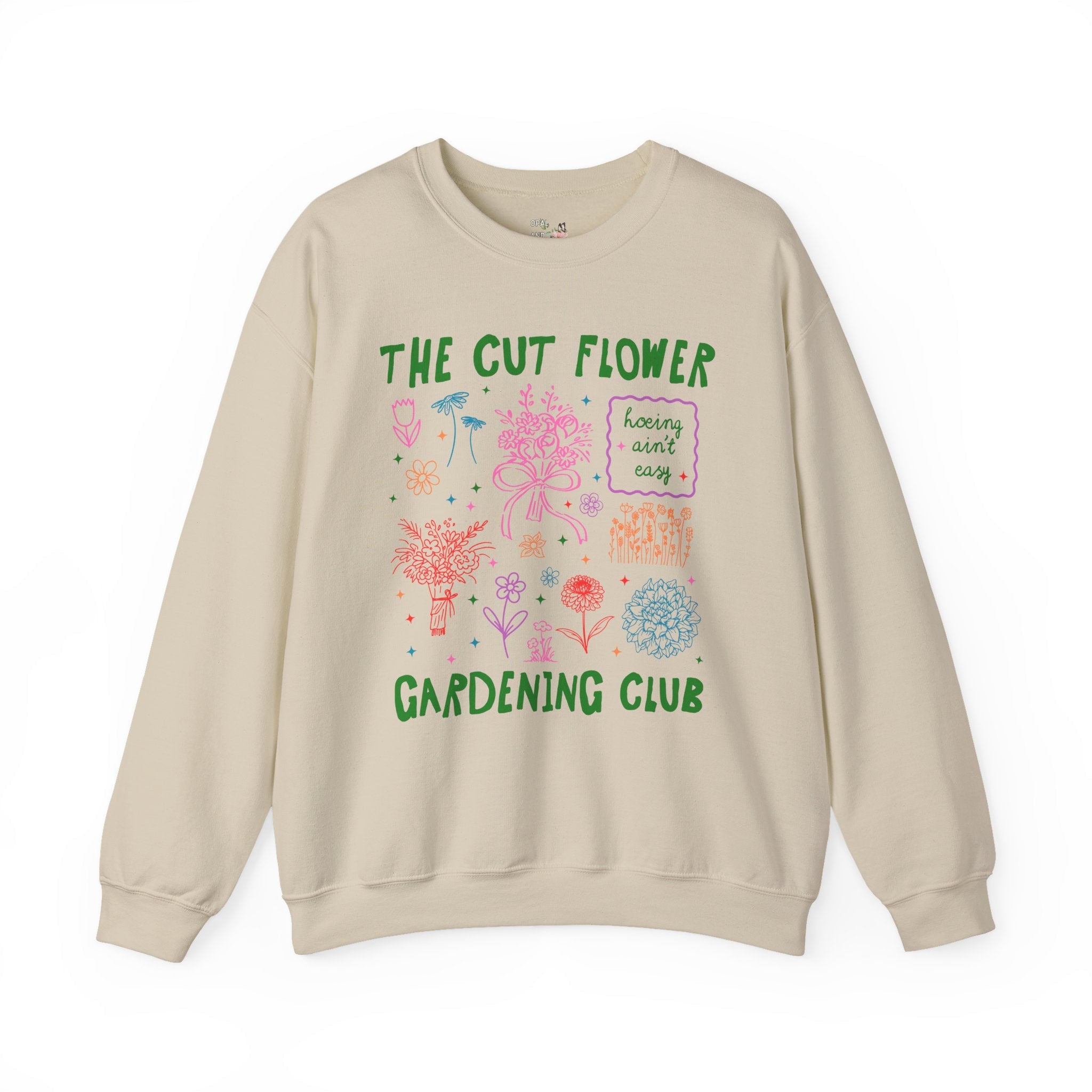 Cut Flower Gardening Sweatshirt, Flower Farmer or Mom Who Grows Cut Garden Flowers, Cute Gardening Crewneck with 90s Y2k Aeshetic Doodles - Opal and June
