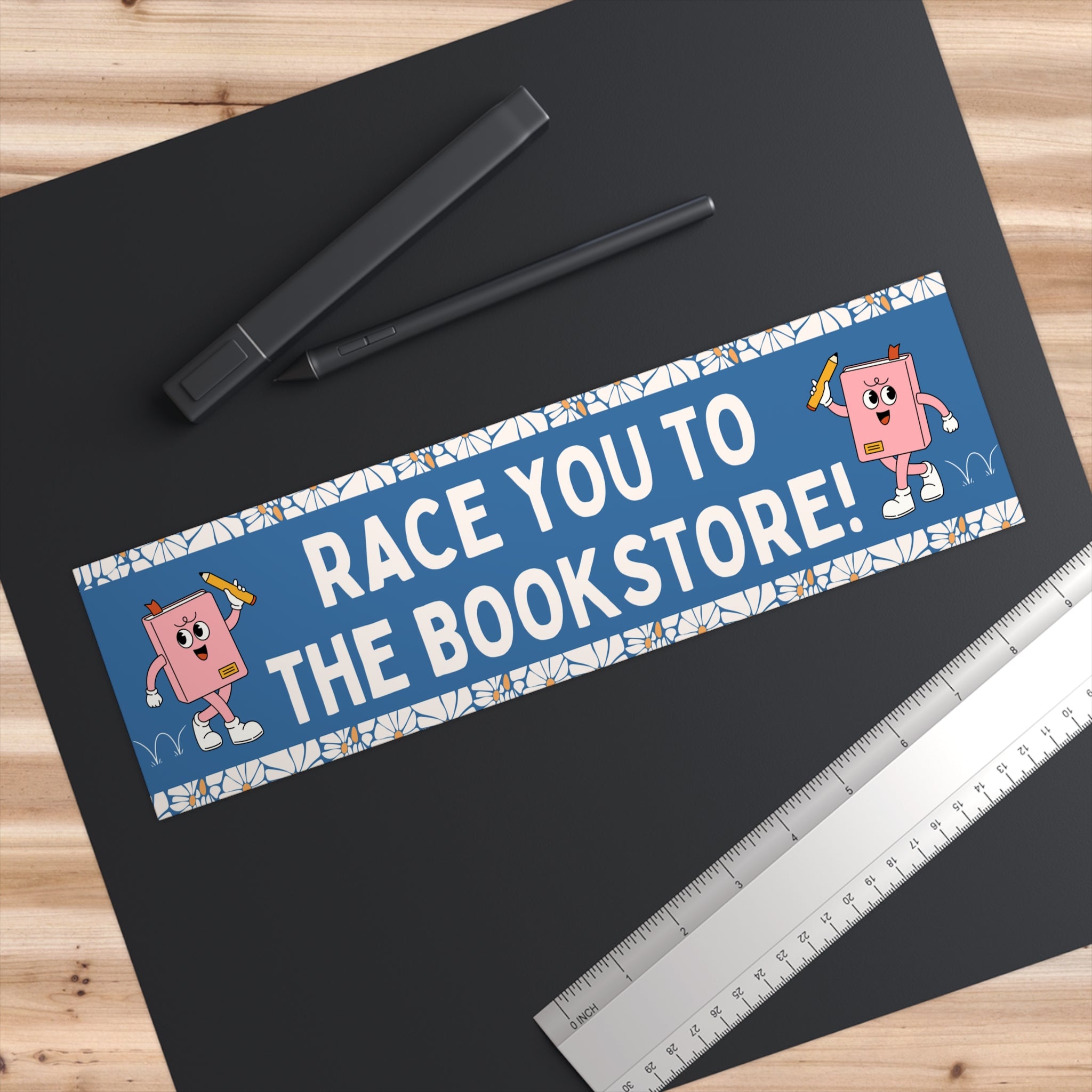 Cute Book Lover Bumper Sticker: Race You To The Bookstore! | Funny Bookish Gift for Reader or Bookworm, Gift for New Driver Who Loves Books - Opal and June