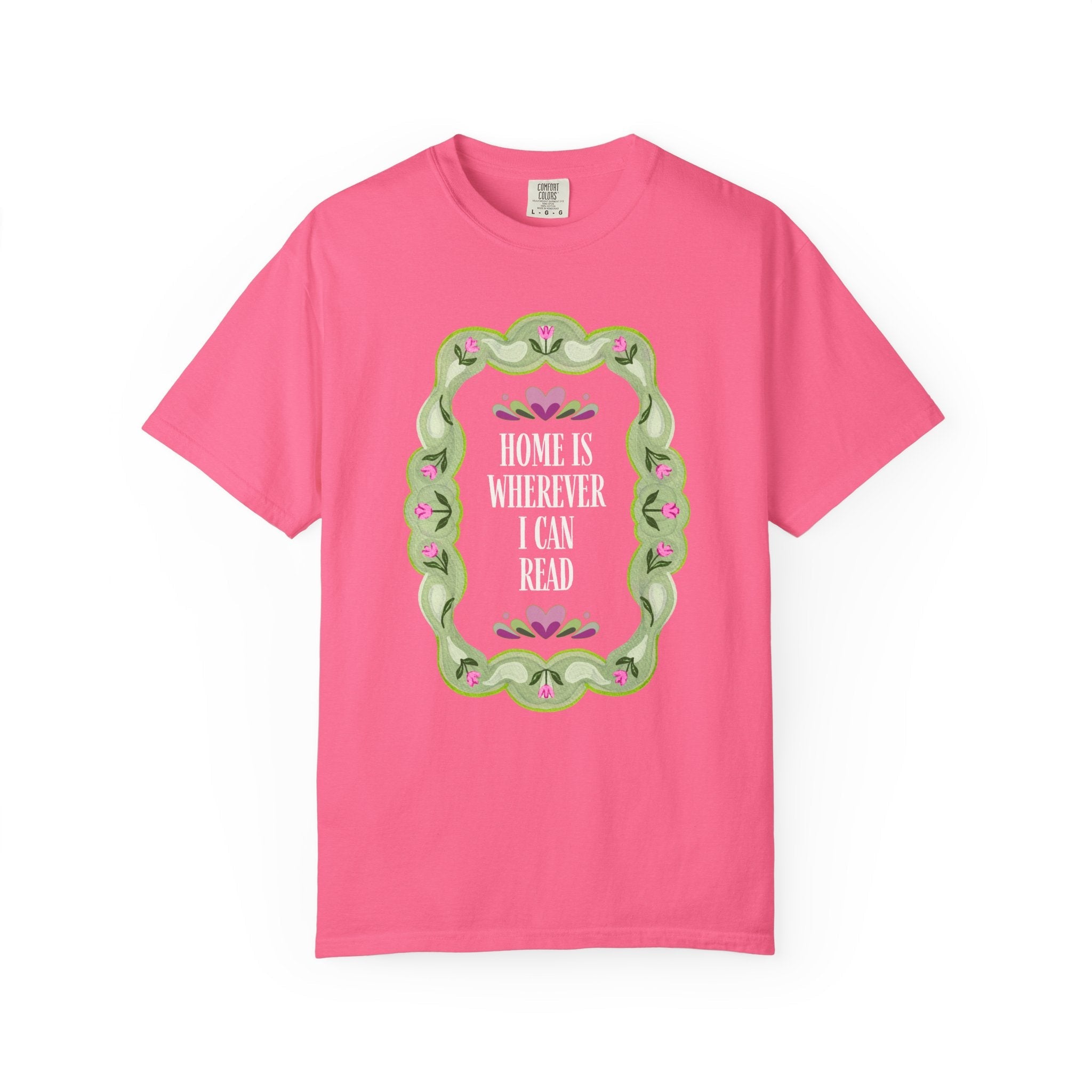 Cute Bookish Tee Shirt with 90s Aesthetic: Home is Wherever I Can Read | Book Lover Tee Shirt for Book Festival, Floral Romance Writer Gift - Opal and June