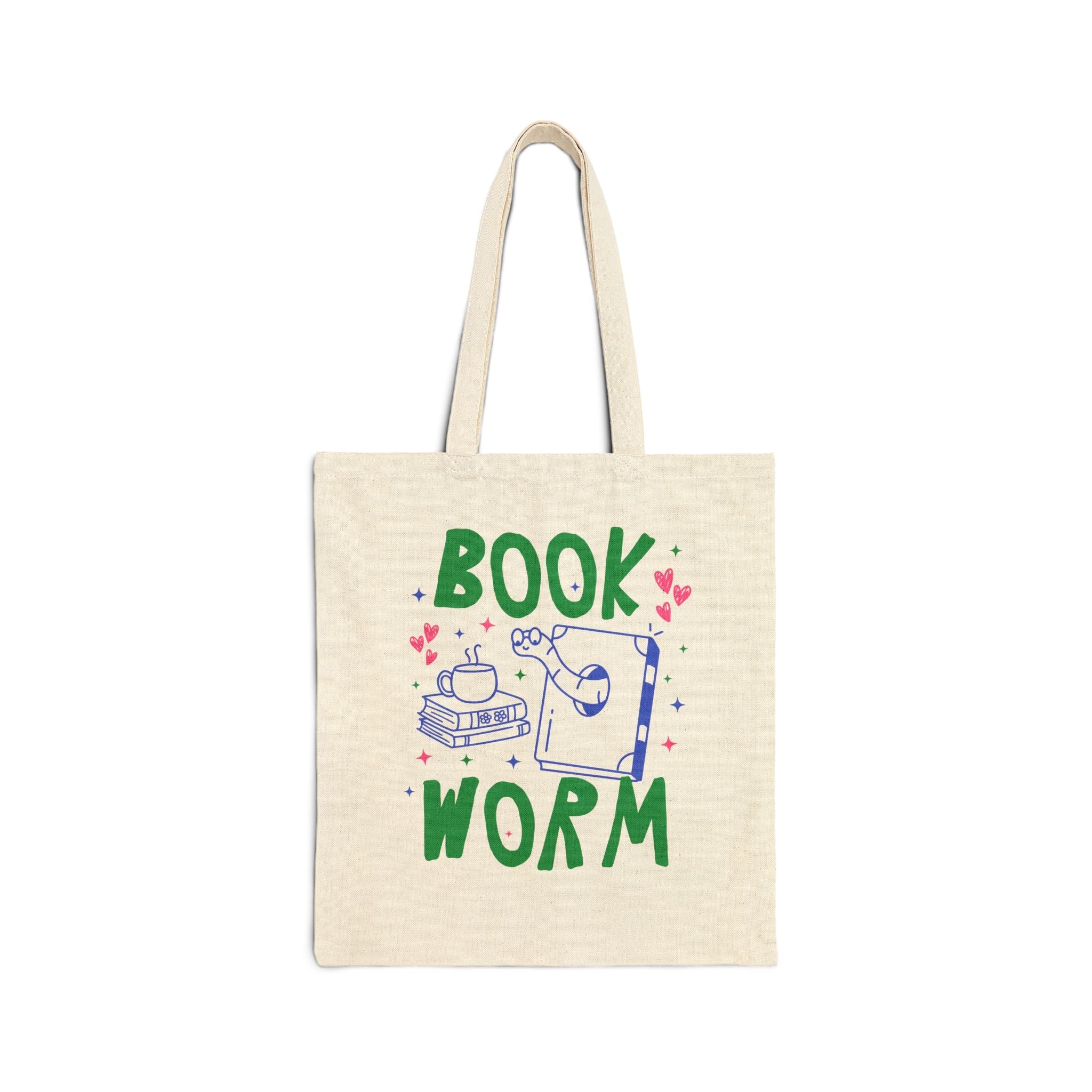 Cute Bookworm Tote Bag for Reading Teacher or School Librarian, Adorable Y2K 90s Aesthetic Book Lover Tote Bag with Hearts, Romance Reader - Opal and June