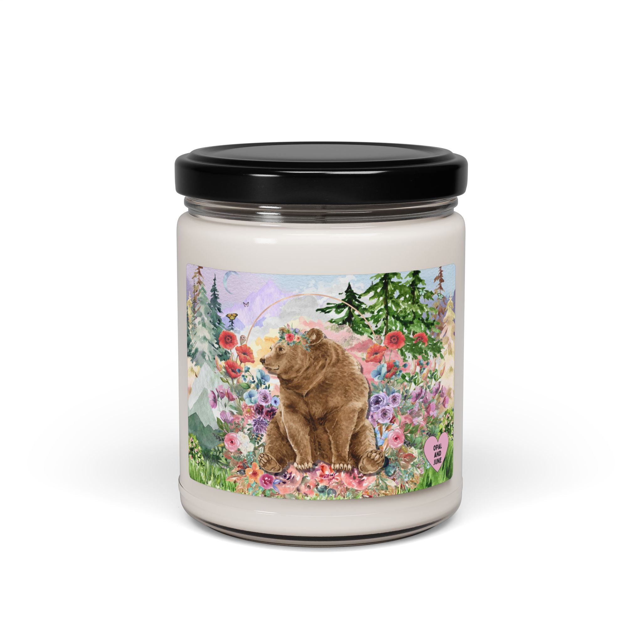 Cute Cottagecore Bear Candle for Animal Lover: 9 Oz Soy Candle, Cozy Whimsigoth Candle for Bear Lover, Boho Forestcore Gift for Nature Hiker - Opal and June
