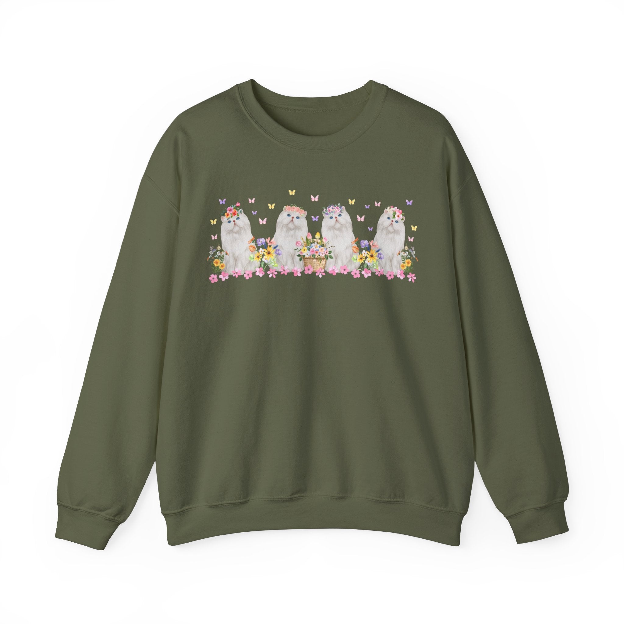 Cute Cottagecore Cat Sweatshirt for Cat Mom: Silly Coquette Grandma Aesthetic Shirt, Cat Lover, 90s Throwback Shirt with Boho Butterflies - Opal and June