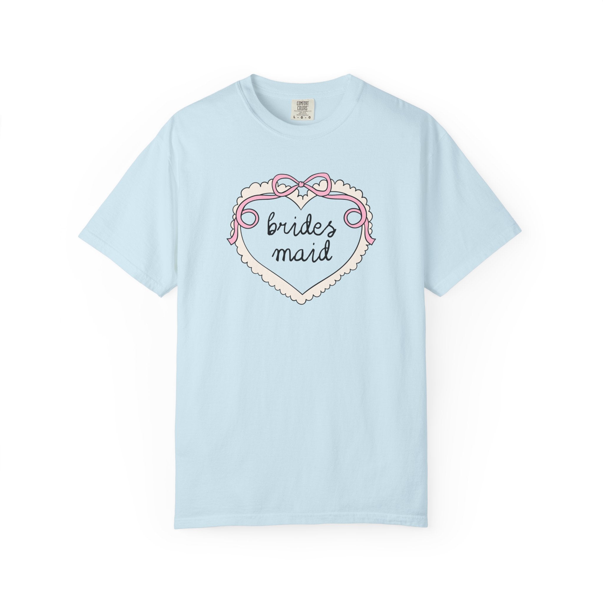 Cute Doodle Heart Bride and Bridesmaid Tee Shirt for Bachelorette or Bridal Party, Maid of Owner, Cute Matching Bridal T-Shirt with Bow - Opal and June