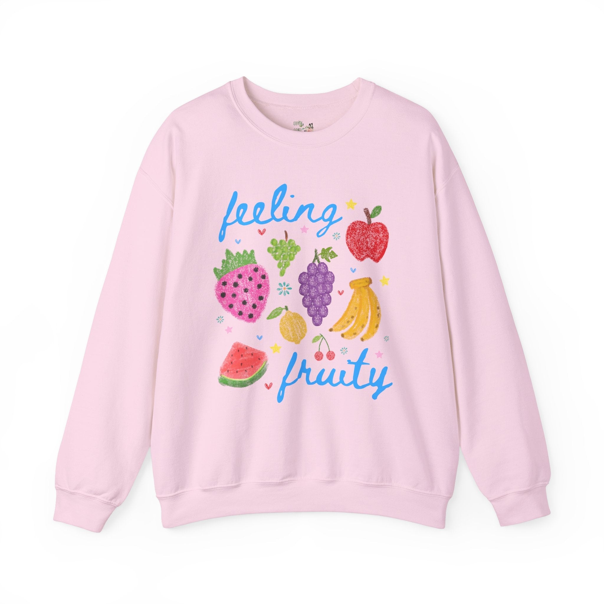 Cute Feeling Fruity Sweatshirt for Vegetarian, Silly LGBTQ Pride Month Crewneck with Stars, 90s Throwback Doodle Aesthetic Fruit Lover Gift - Opal and June