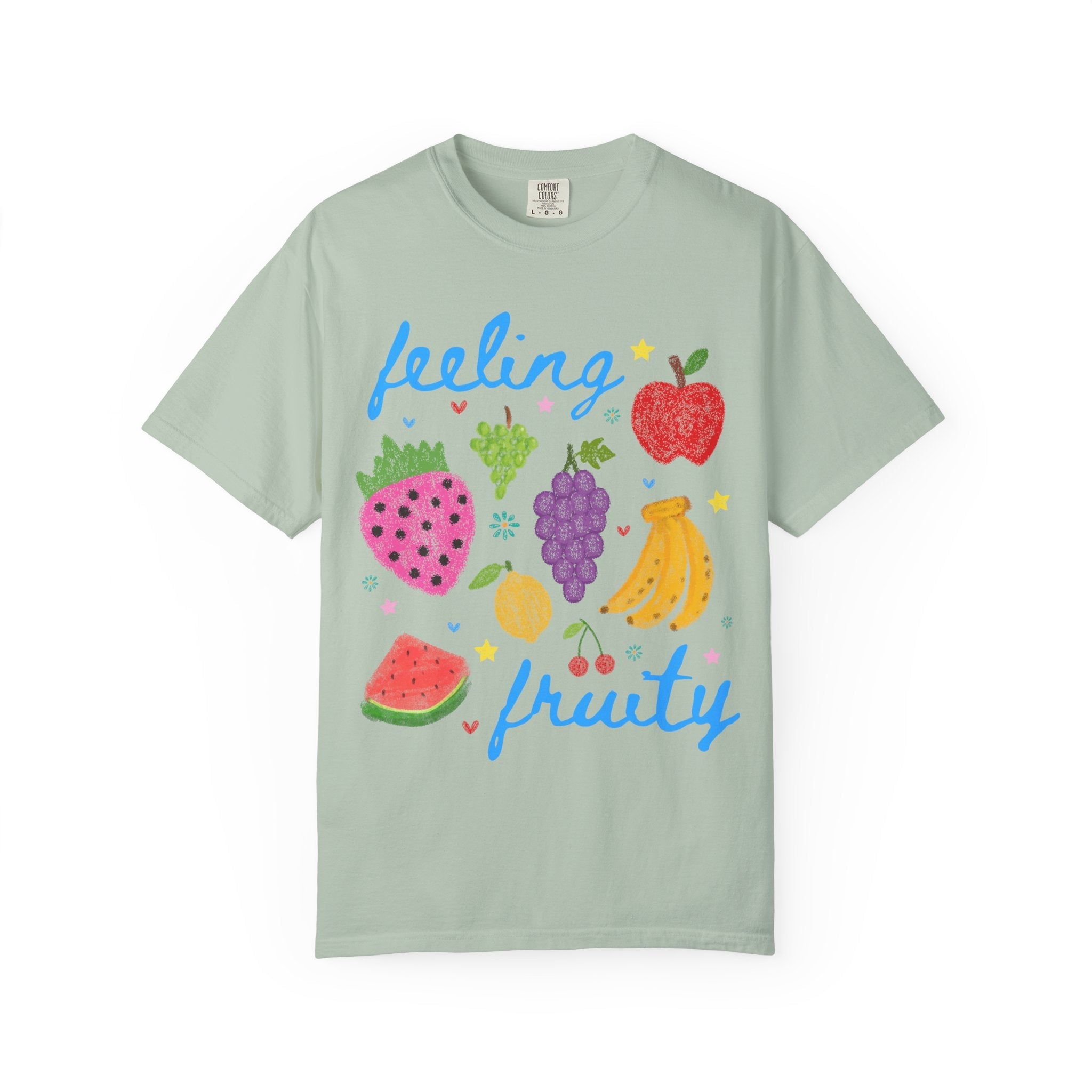 Cute Feeling Fruity Tee Shirt for Vegetarian, Silly LGBTQ Pride Month T-Shirt with Stars, 90s Throwback Doodle Aesthetic Fruit Lover Gift - Opal and June