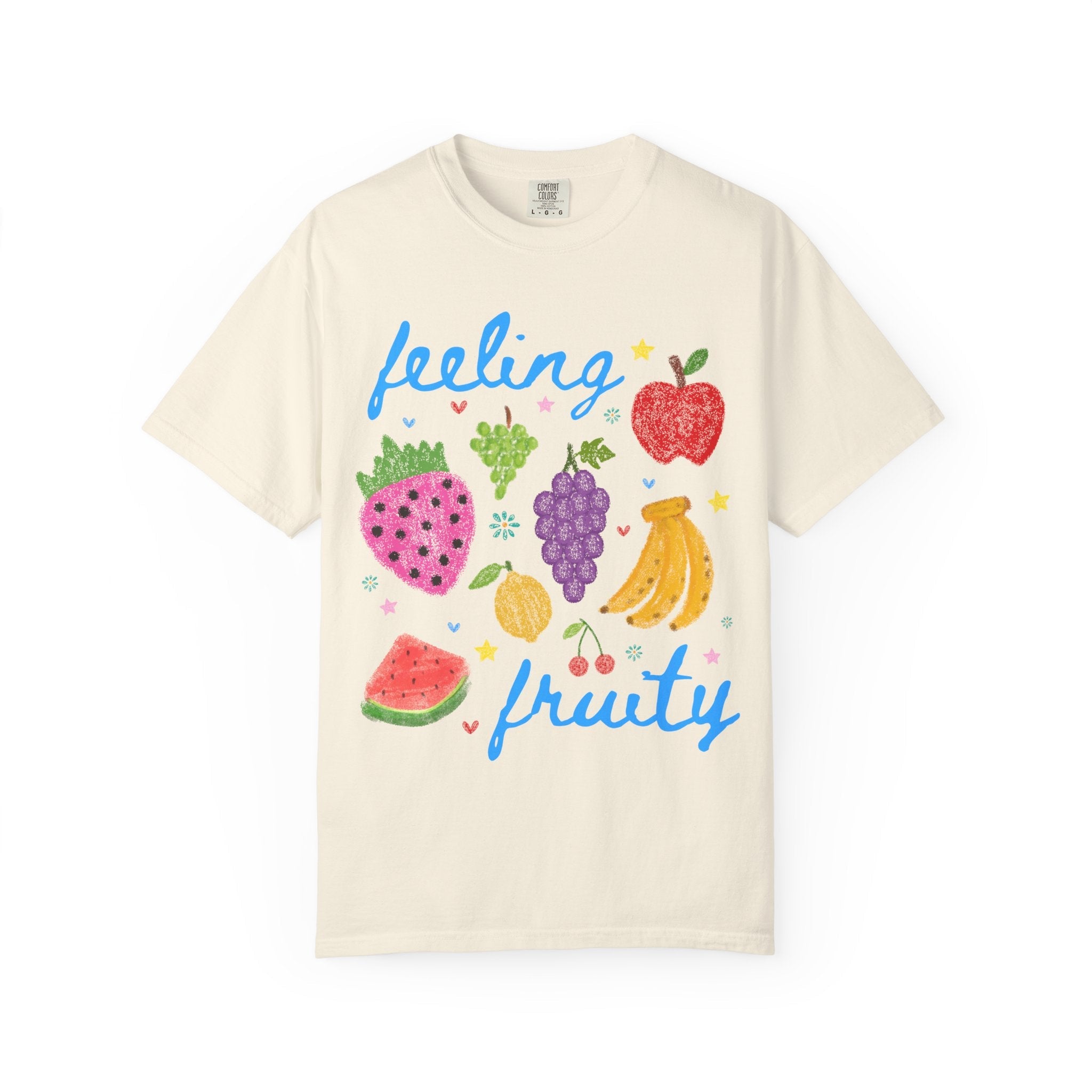 Cute Feeling Fruity Tee Shirt for Vegetarian, Silly LGBTQ Pride Month T-Shirt with Stars, 90s Throwback Doodle Aesthetic Fruit Lover Gift - Opal and June