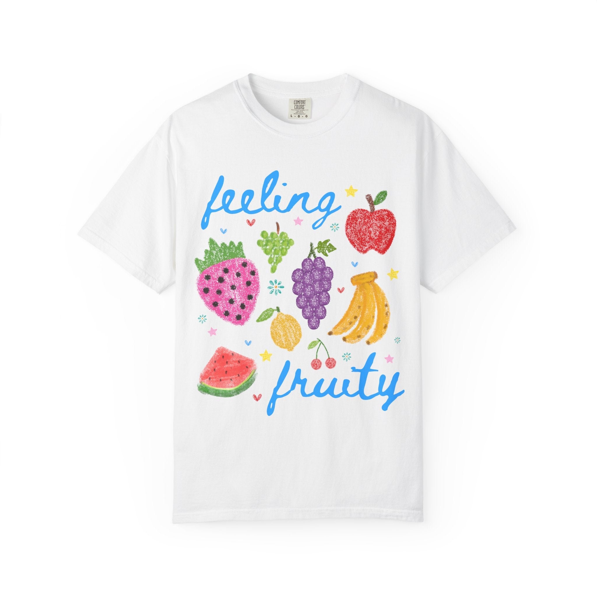 Cute Feeling Fruity Tee Shirt for Vegetarian, Silly LGBTQ Pride Month T-Shirt with Stars, 90s Throwback Doodle Aesthetic Fruit Lover Gift - Opal and June