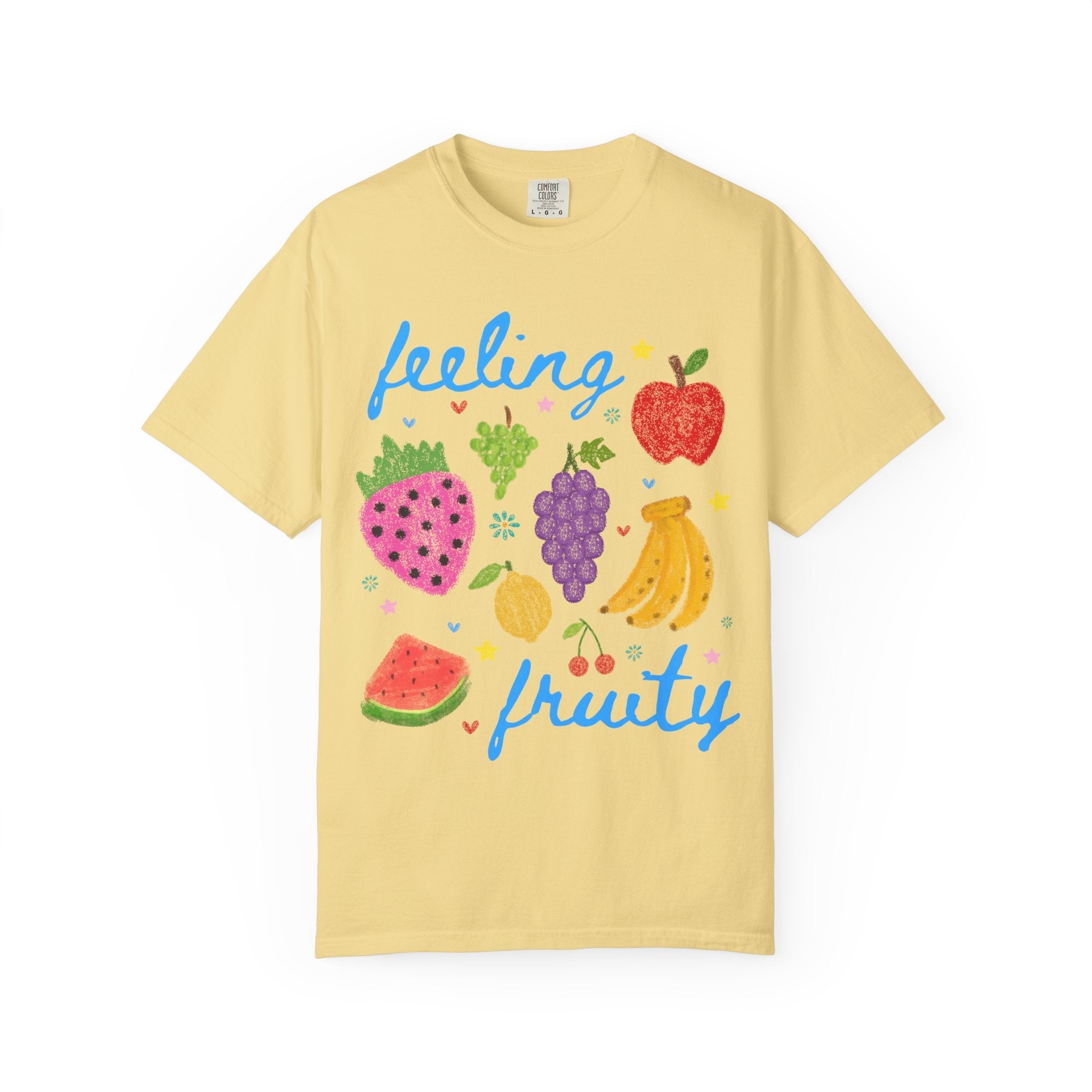 Cute Feeling Fruity Tee Shirt for Vegetarian, Silly LGBTQ Pride Month T-Shirt with Stars, 90s Throwback Doodle Aesthetic Fruit Lover Gift - Opal and June