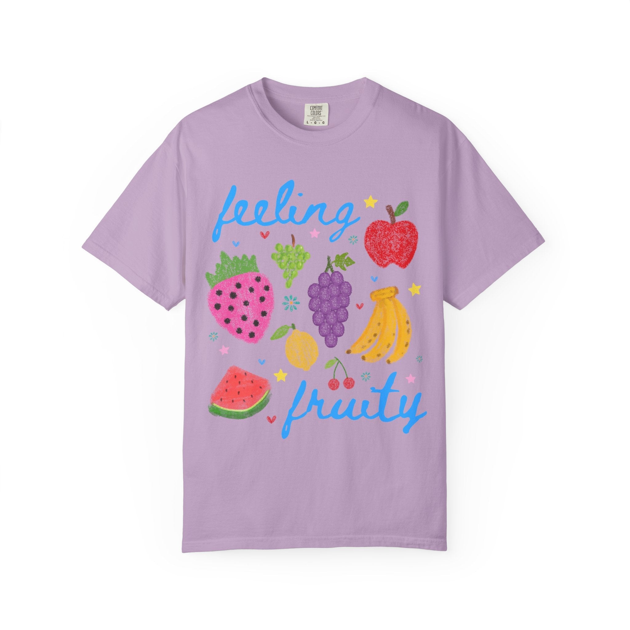 Cute Feeling Fruity Tee Shirt for Vegetarian, Silly LGBTQ Pride Month T-Shirt with Stars, 90s Throwback Doodle Aesthetic Fruit Lover Gift - Opal and June