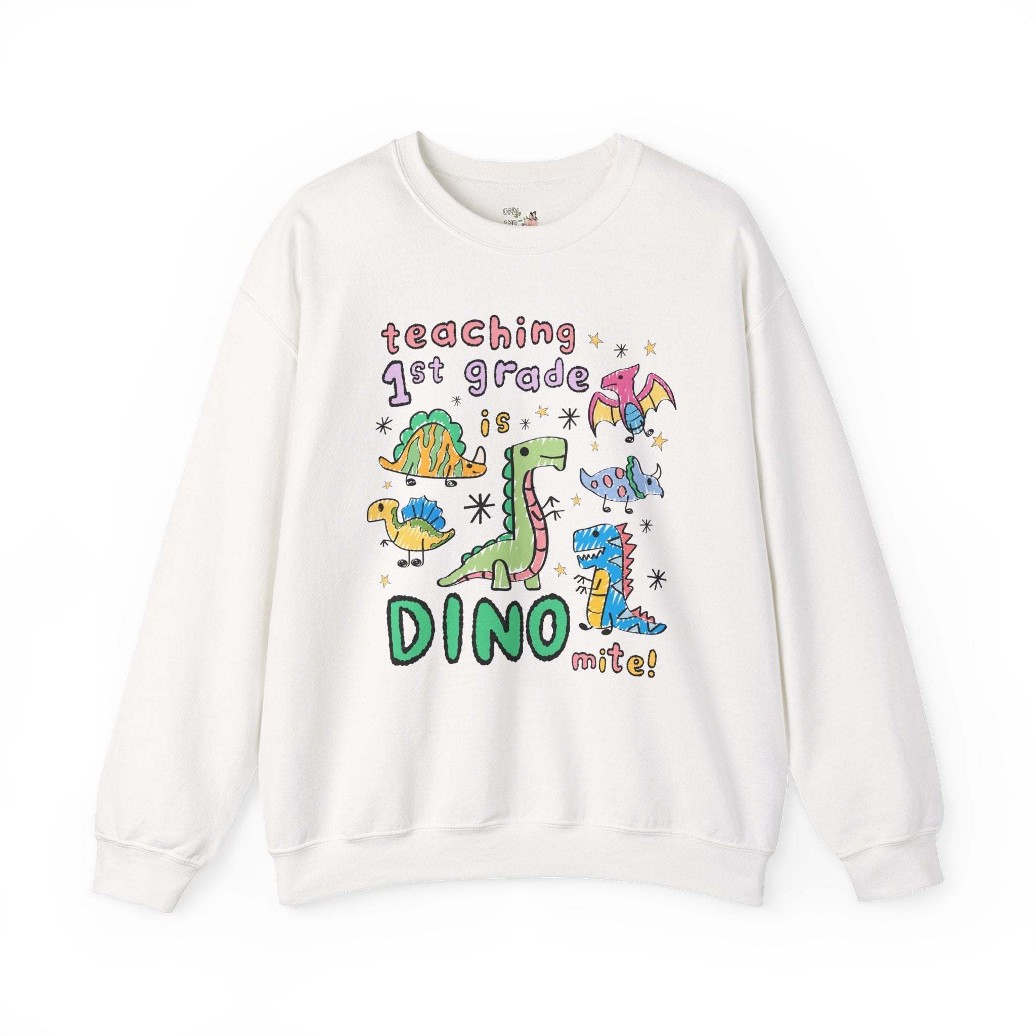 Cute First Grade Teacher Dinosaur Lover Sweatshirt for Back to School, Funny Saying Dinosaur Crewneck for Teacher Team, Matching Teacher Tee - Opal and June