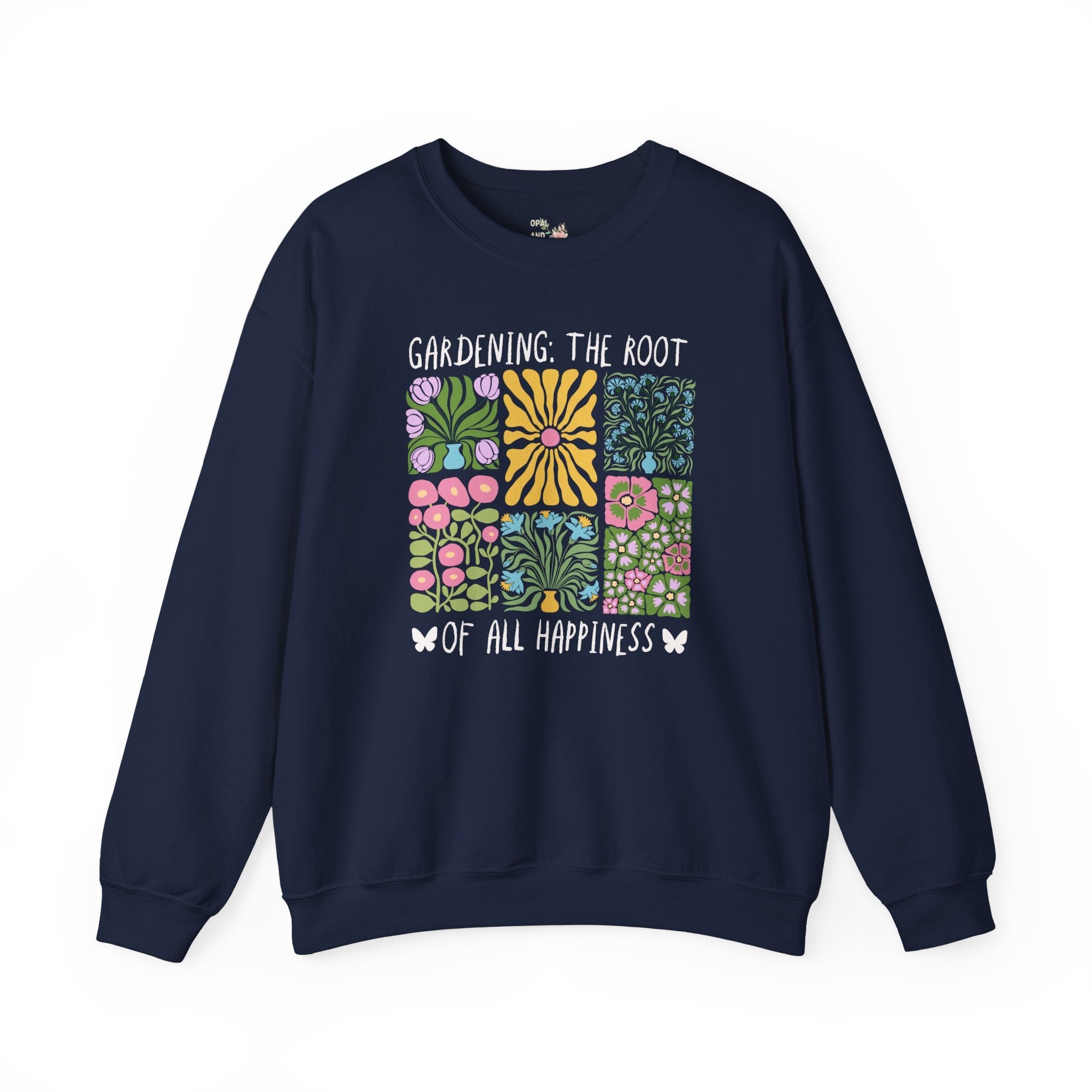 Cute Gardening Sweatshirt for Mom Who Gardens, Mother's Day Gift for Grandma, Boho Cottagecore Butterfly Lover Crewneck for Flower Farmer - Opal and June