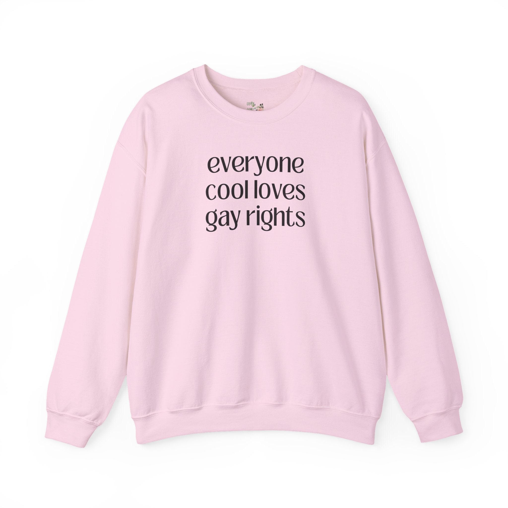 Cute Gay Rights Sweatshirt: Everyone Cool Loves Gay Rights, Funny Saying LGBTQ+ Ally Shirt, Silly and Minimal Shirt for Lesbian, Pride Month - Opal and June