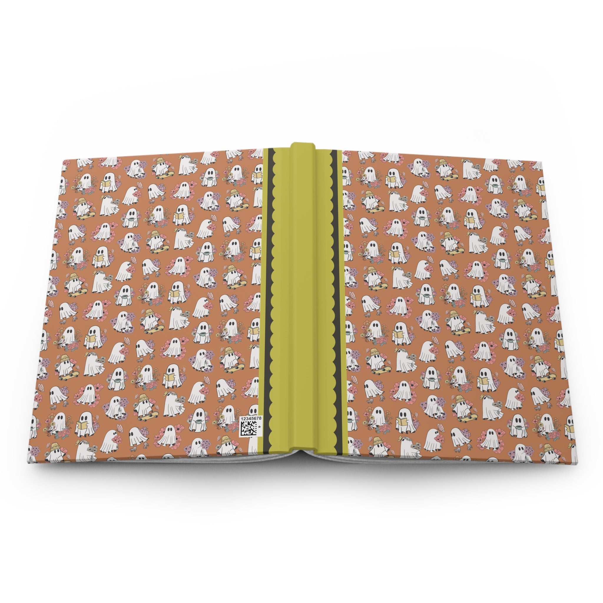 Cute Ghost Lover Notebook with Flowers, Adorable Y2k Aesthetic Spooky Season Journal with Lined Pages, Retro Halloween Gift for Teacher or Student - Opal and June