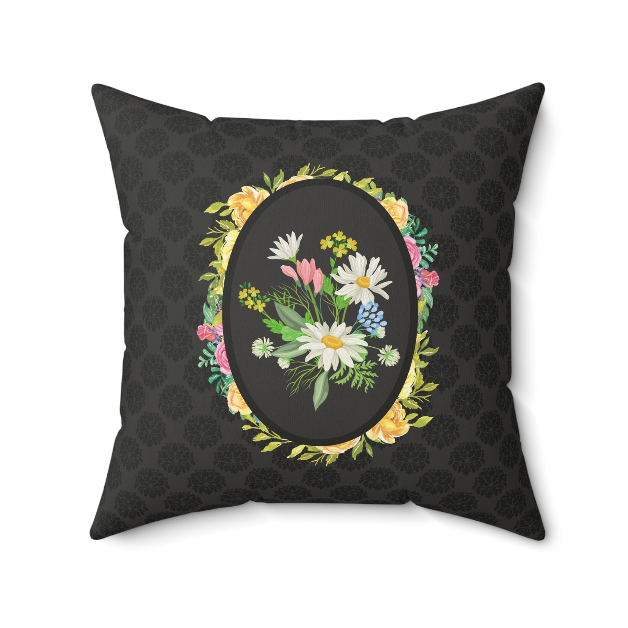 Cute Gothic Pillow with Floral Cameo | Dark Aesthetic Pillow for Living Room, Floral Witchy Pillow, Mystical Spooky Pillow with Flowers - Opal and June