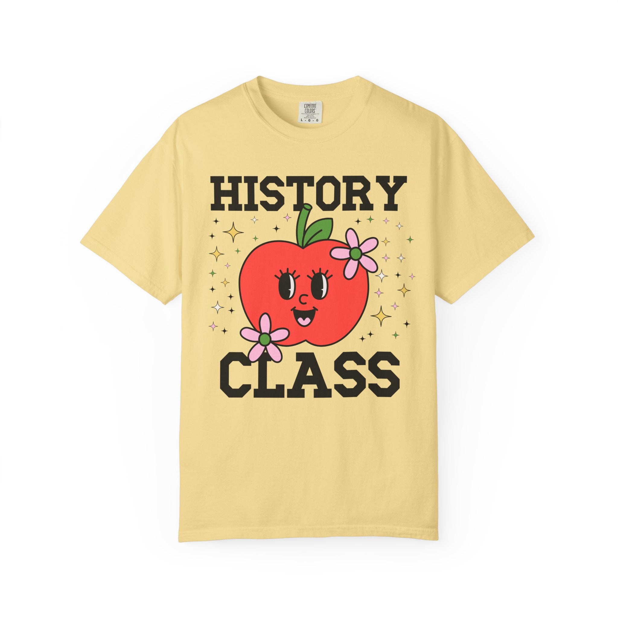 Cute History Teacher Tee Shirt with Adorable Retro Apple with Flowers, Silly Teacher Team T-Shirt, Back to School or Meet the Teacher Night - Opal and June