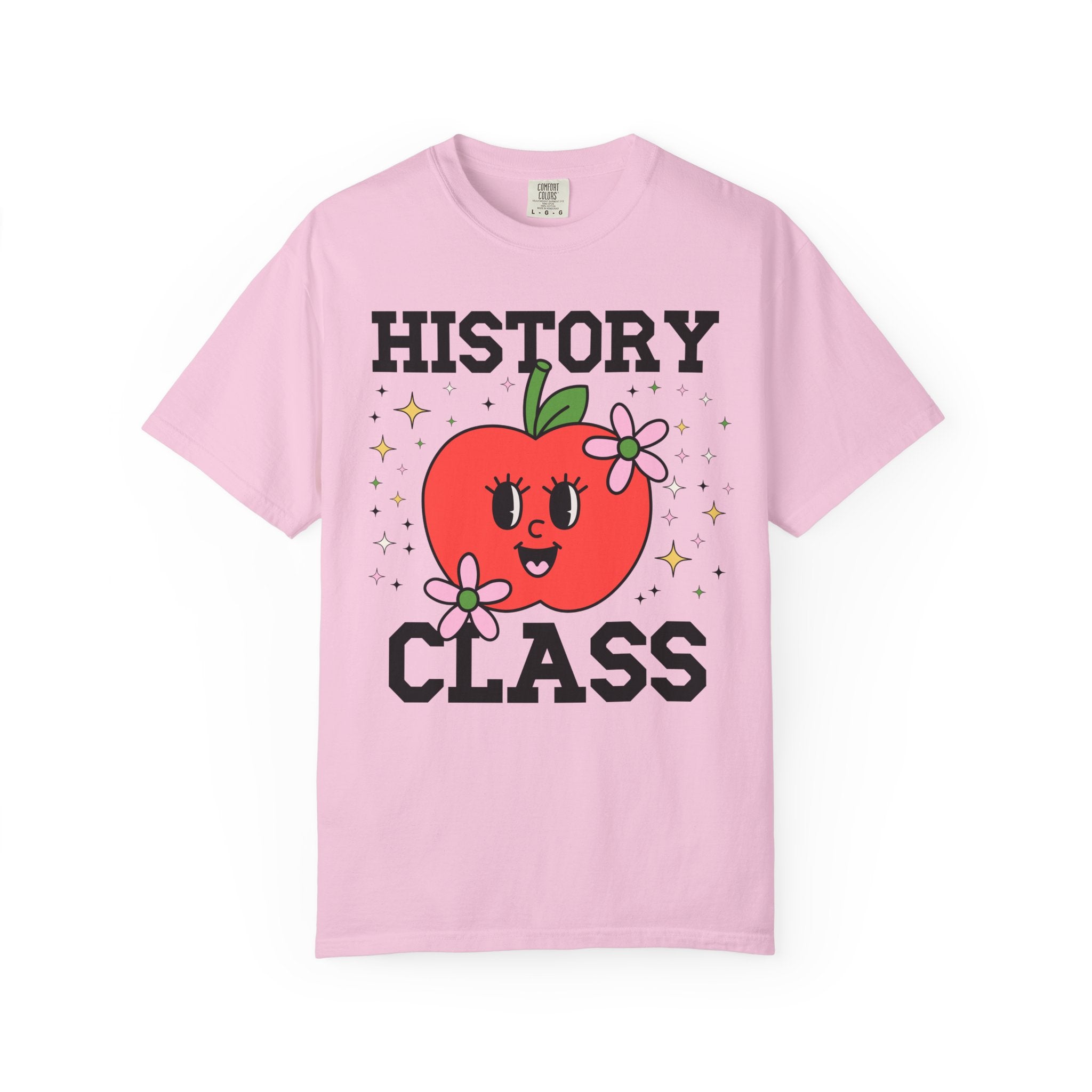 Cute History Teacher Tee Shirt with Adorable Retro Apple with Flowers, Silly Teacher Team T-Shirt, Back to School or Meet the Teacher Night - Opal and June