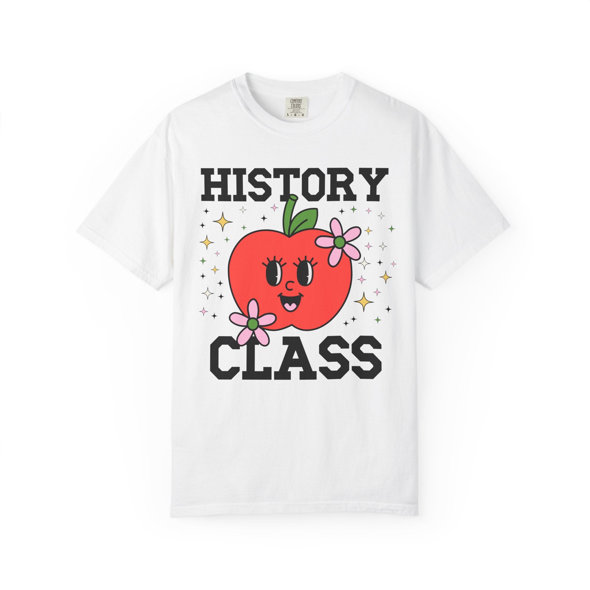 Cute History Teacher Tee Shirt with Adorable Retro Apple with Flowers, Silly Teacher Team T-Shirt, Back to School or Meet the Teacher Night - Opal and June