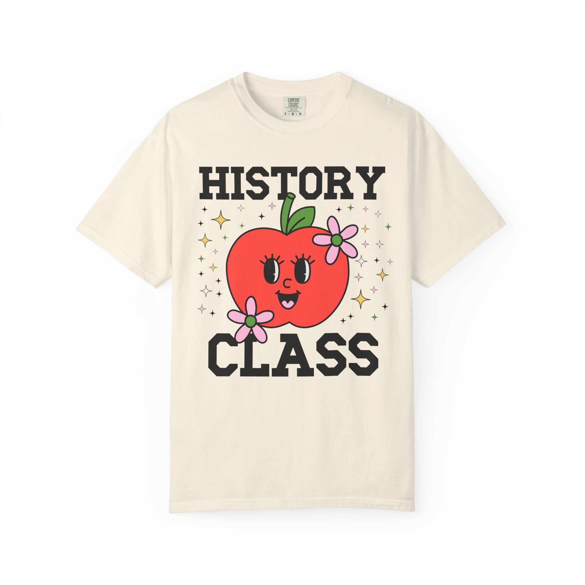 Cute History Teacher Tee Shirt with Adorable Retro Apple with Flowers, Silly Teacher Team T-Shirt, Back to School or Meet the Teacher Night - Opal and June