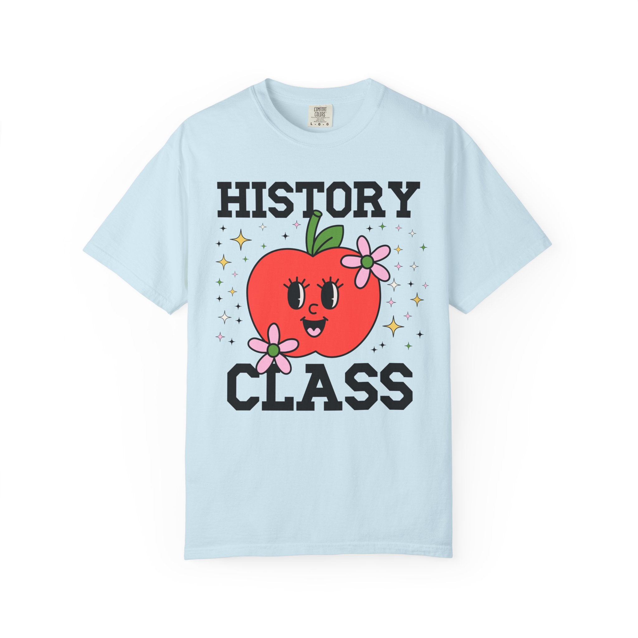 Cute History Teacher Tee Shirt with Adorable Retro Apple with Flowers, Silly Teacher Team T-Shirt, Back to School or Meet the Teacher Night - Opal and June