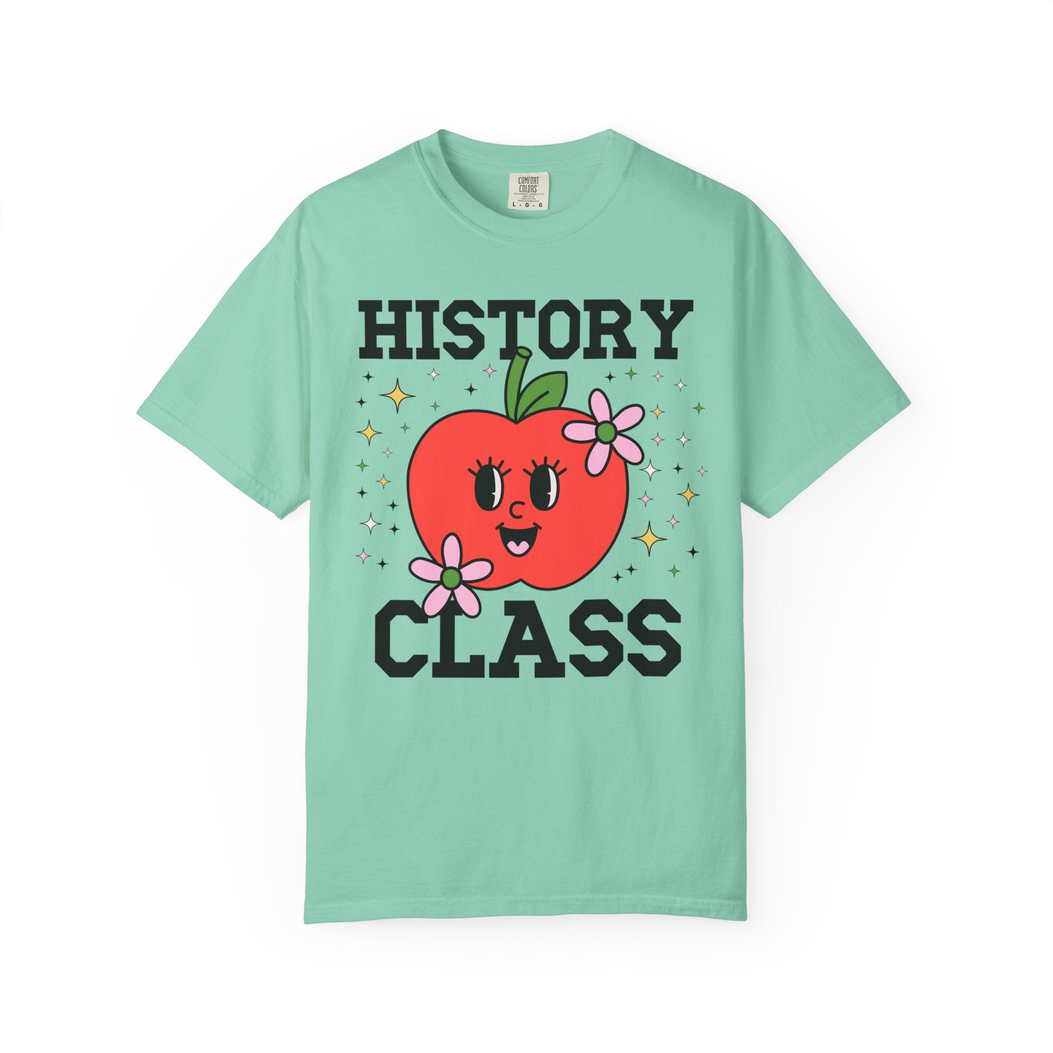 Cute History Teacher Tee Shirt with Adorable Retro Apple with Flowers, Silly Teacher Team T-Shirt, Back to School or Meet the Teacher Night - Opal and June