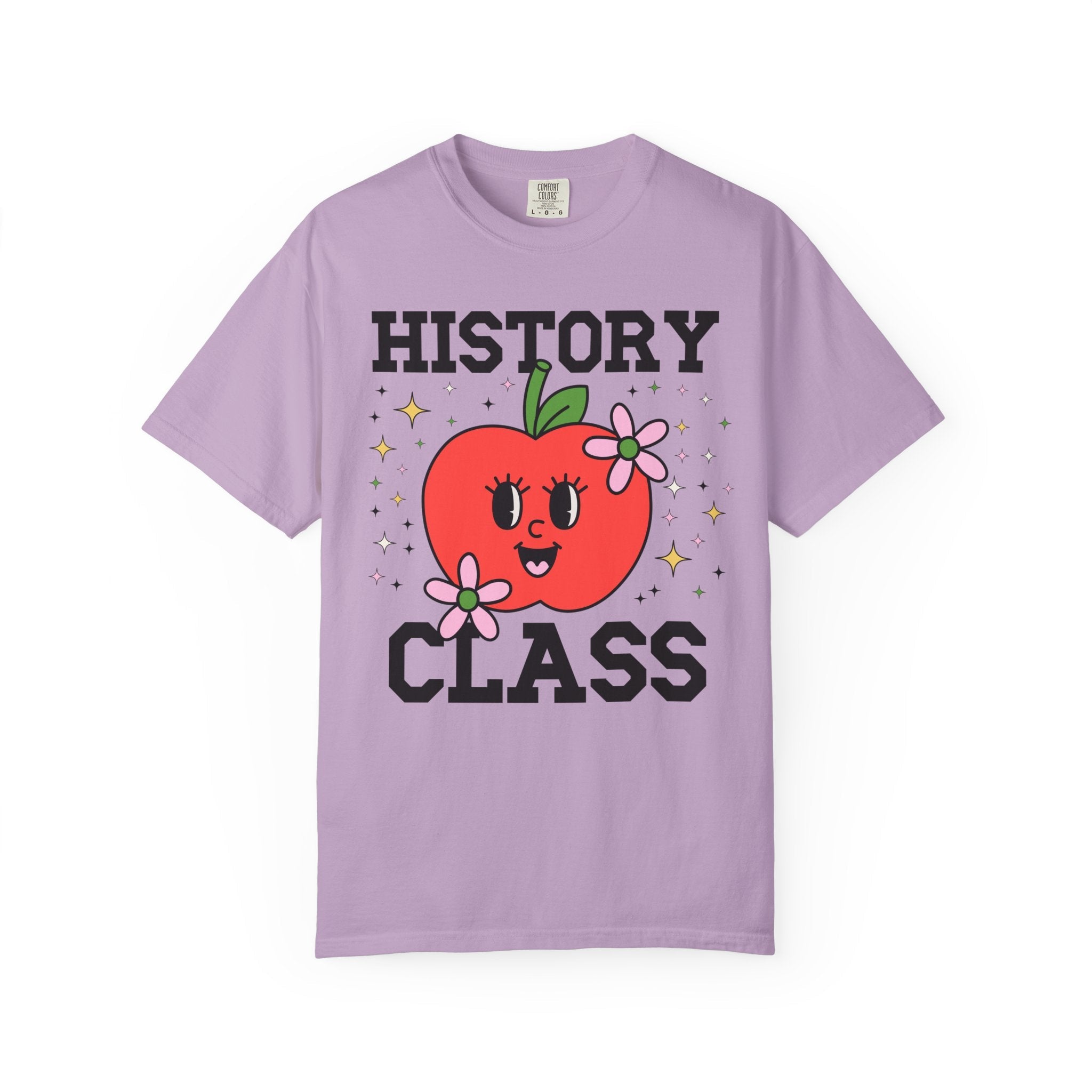 Cute History Teacher Tee Shirt with Adorable Retro Apple with Flowers, Silly Teacher Team T-Shirt, Back to School or Meet the Teacher Night - Opal and June