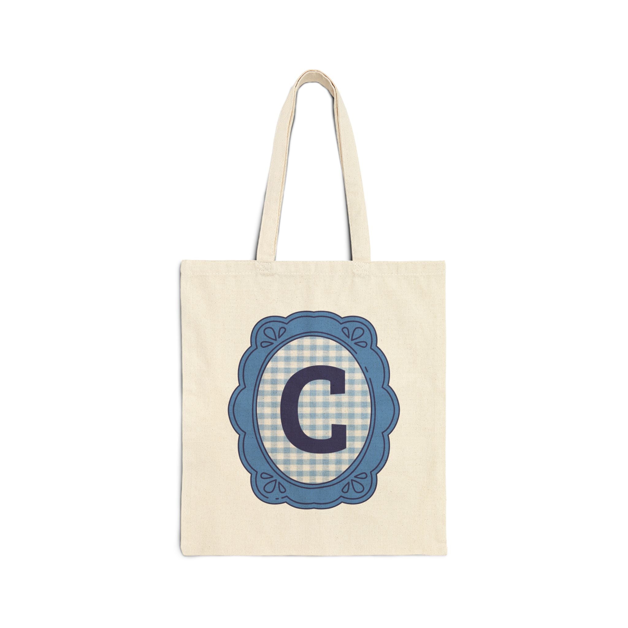 Cute Initial Tote Bag for Daughter, Gingham Birthday Present for Niece, Cousin or Sister, Pretty Matching Bachelorette Tote for Bridesmaid C - Opal and June