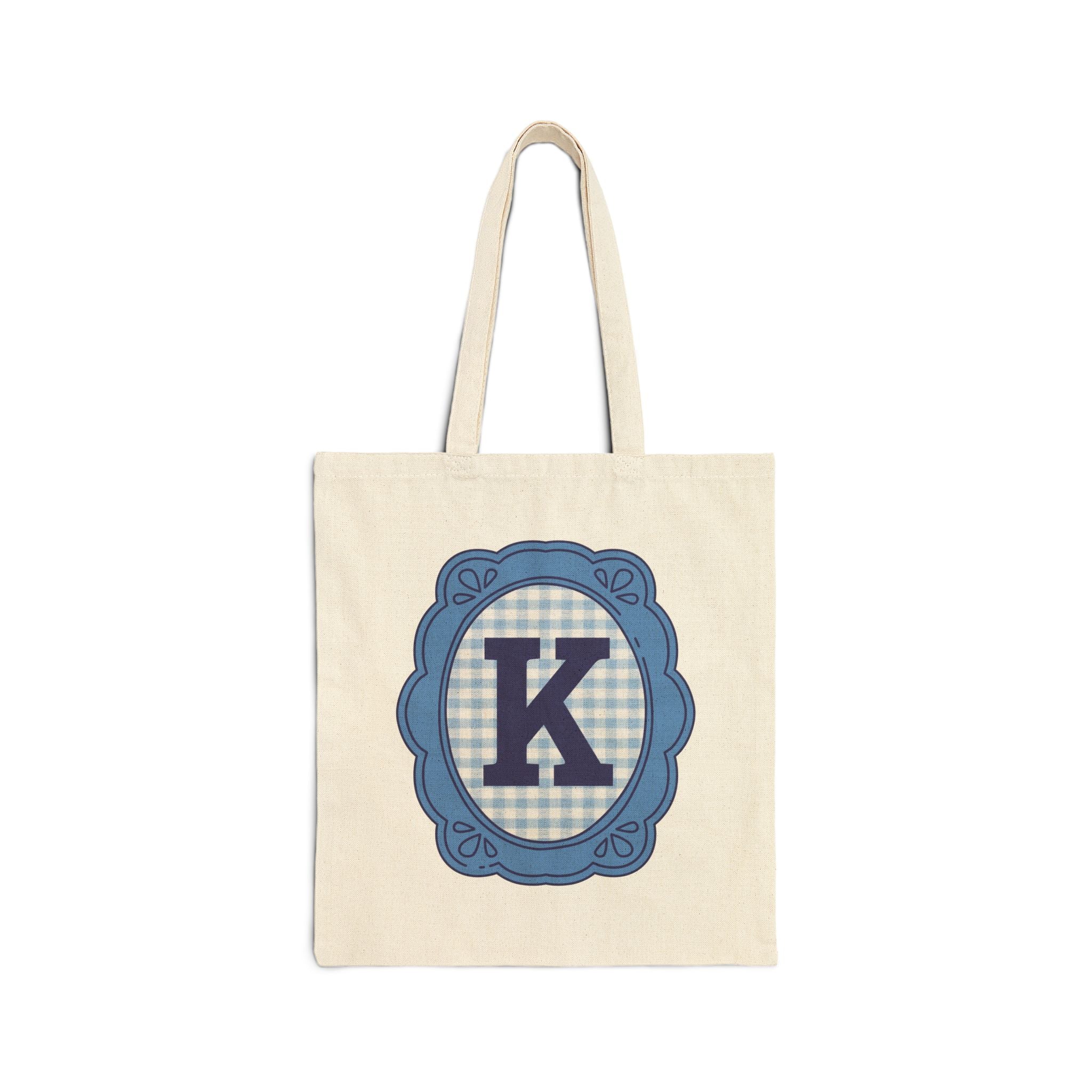 Cute Initial Tote Bag for Daughter, Gingham Birthday Present for Niece, Cousin or Sister, Pretty Matching Bachelorette Tote for Bridesmaid K - Opal and June