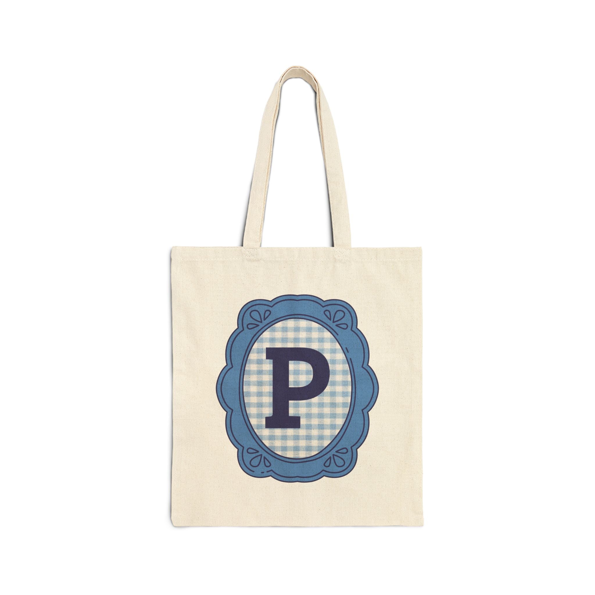 Cute Initial Tote Bag for Daughter, Gingham Birthday Present for Niece, Cousin or Sister, Pretty Matching Bachelorette Tote for Bridesmaid P - Opal and June