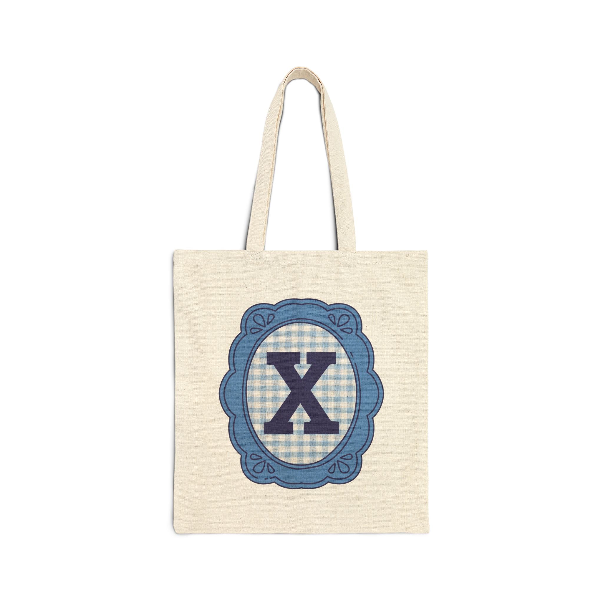 Cute Initial Tote Bag for Daughter, Gingham Birthday Present for Niece, Cousin or Sister, Pretty Matching Bachelorette Tote for Bridesmaid X - Opal and June