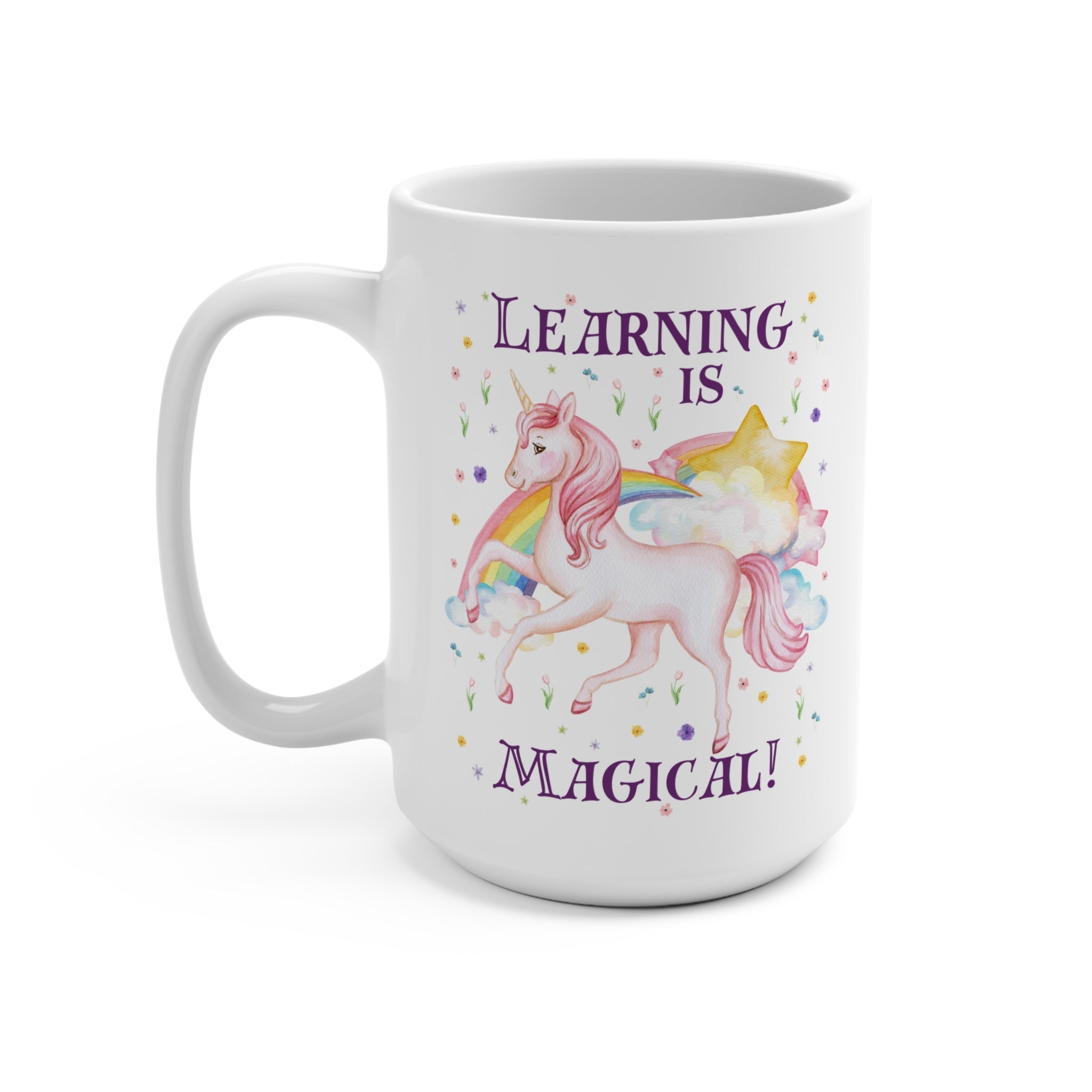 Cute Kindergarten Crew Coffee Mug: Learning is Magical! School Principal Mug with Stars, 90s Aesthetic School Librarian Gift, Boho Unicorn - Opal and June