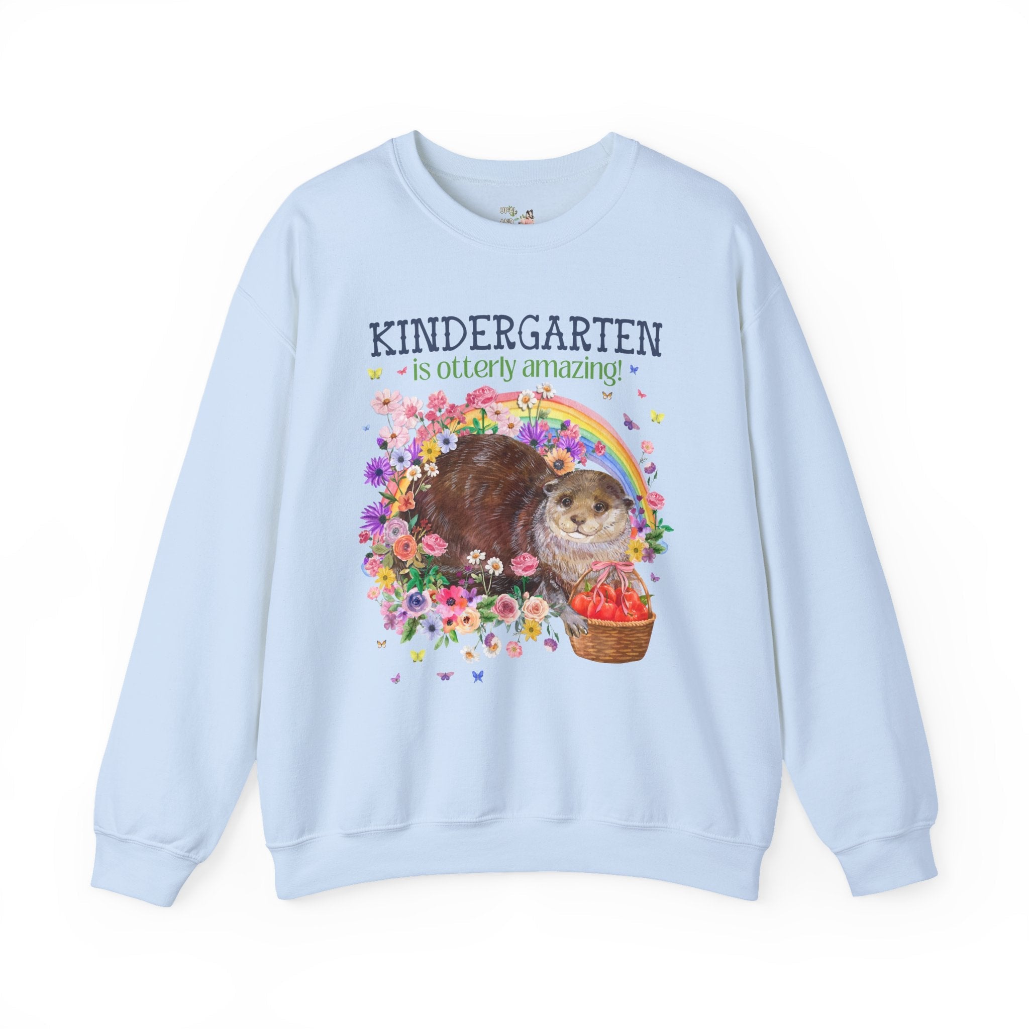 Cute Kindergarten Teacher Sweatshirt with Otter in Flowers, Funny 90s Throwback Animal Lover Crewneck for Back to School, New Teacher Gift - Opal and June