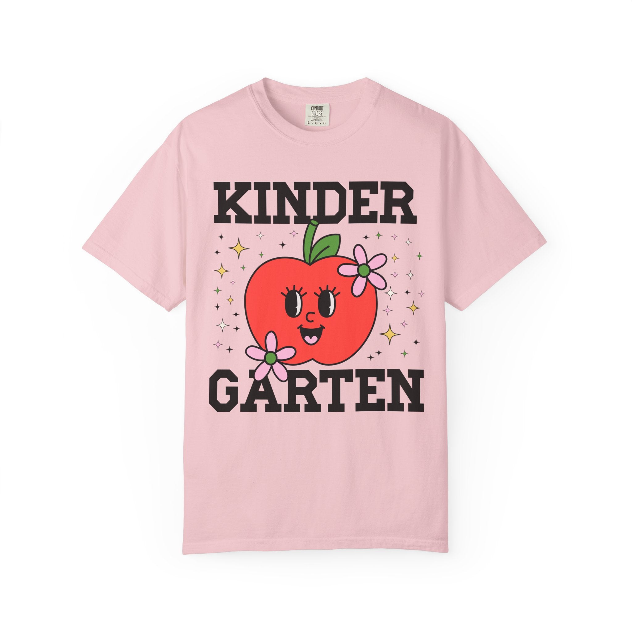 Cute Kindergarten Teacher Tee Shirt with Adorable Retro Apple with Flowers, Teacher Team T-Shirt, Back to School or Meet the Teacher Night - Opal and June
