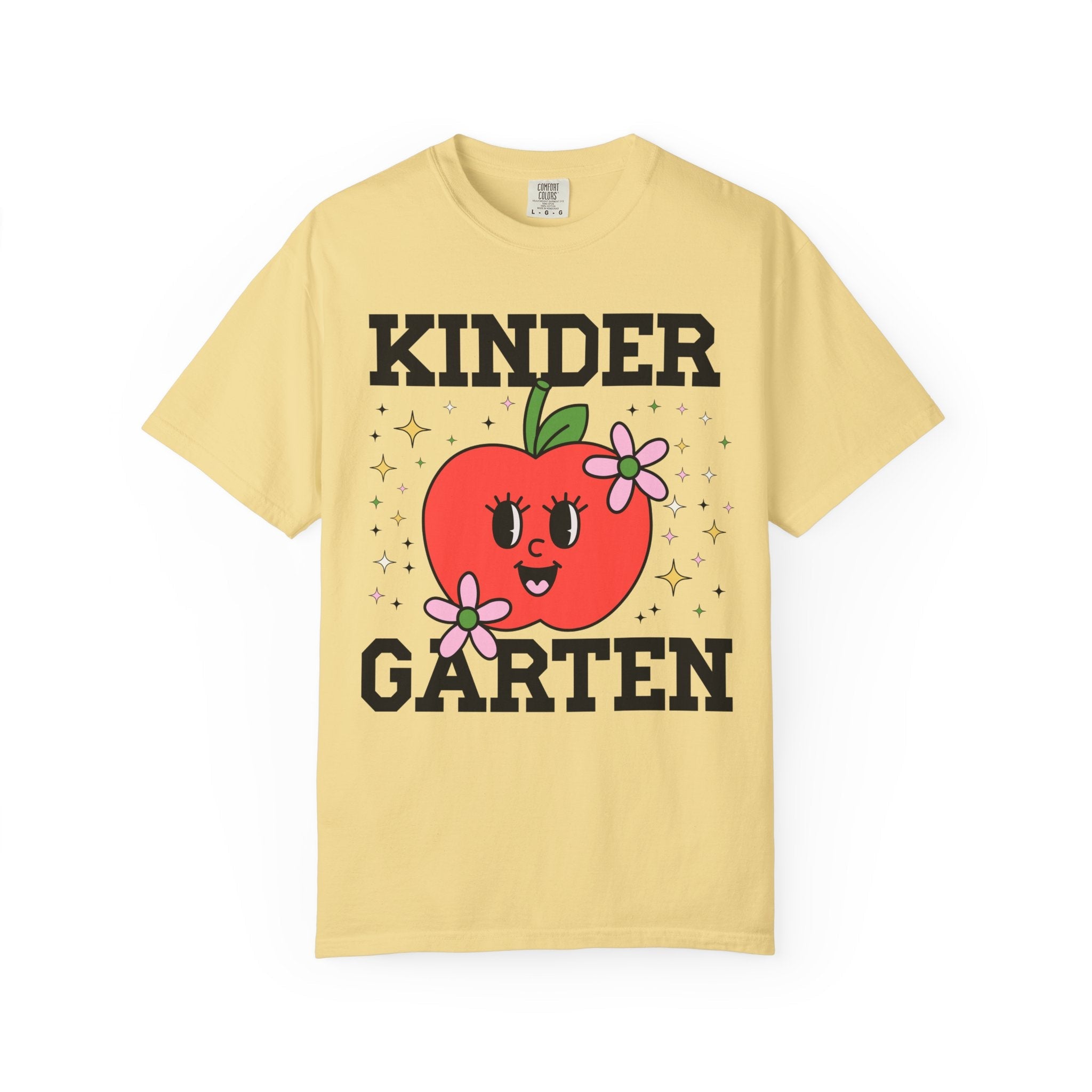 Cute Kindergarten Teacher Tee Shirt with Adorable Retro Apple with Flowers, Teacher Team T-Shirt, Back to School or Meet the Teacher Night - Opal and June