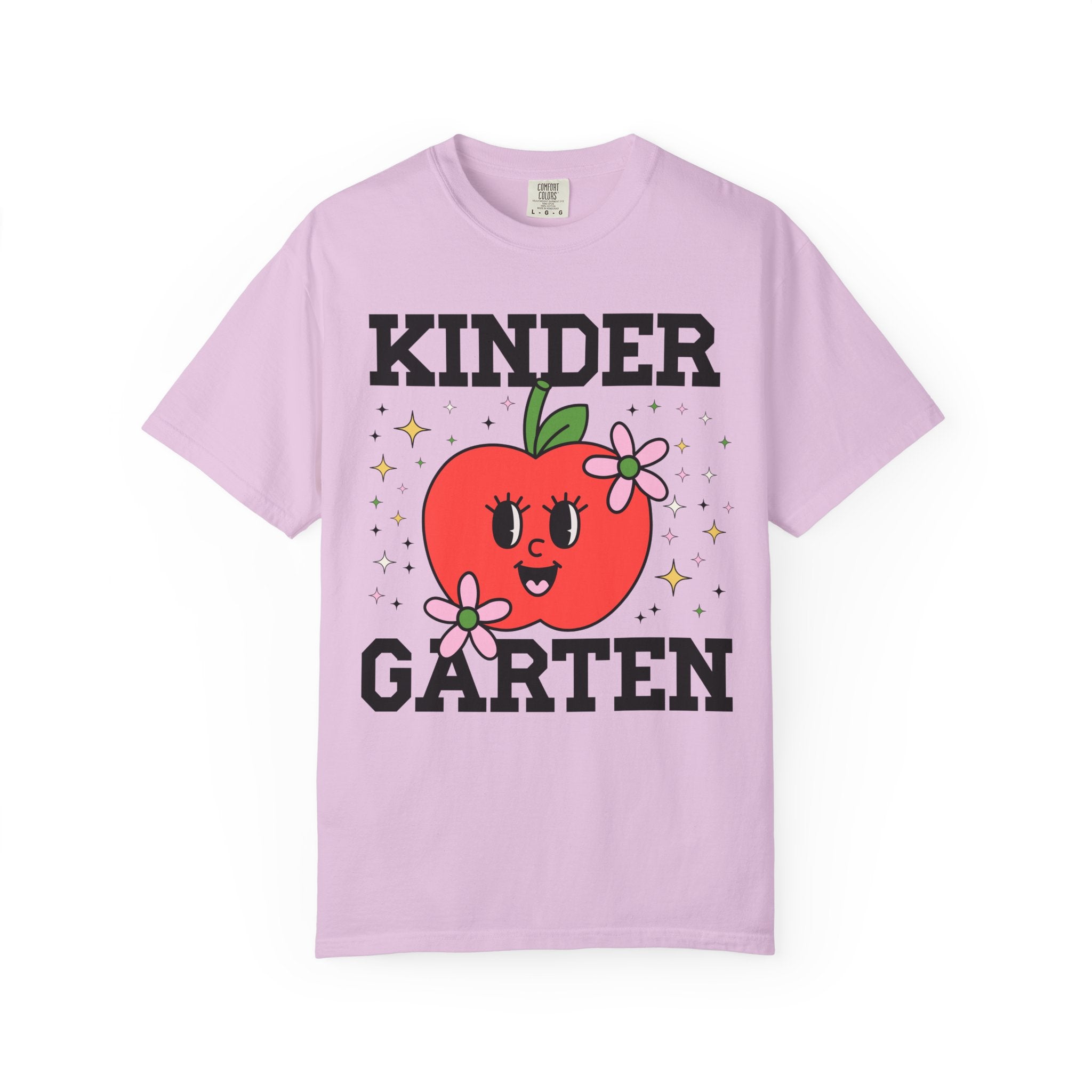 Cute Kindergarten Teacher Tee Shirt with Adorable Retro Apple with Flowers, Teacher Team T-Shirt, Back to School or Meet the Teacher Night - Opal and June