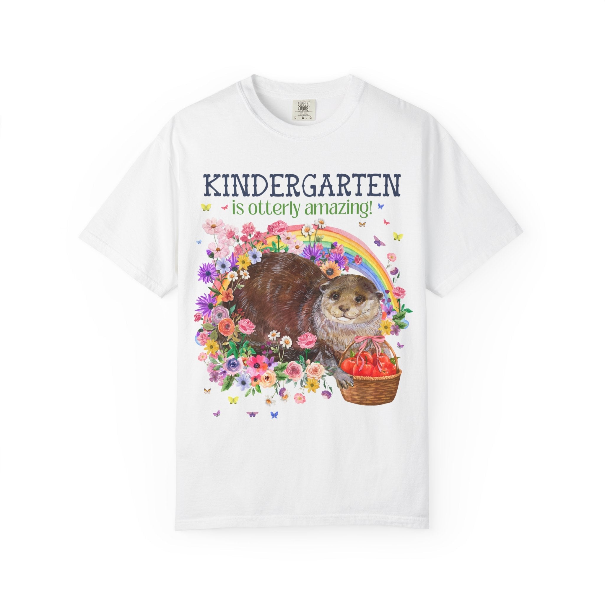 Cute Kindergarten Teacher Tee Shirt with Otter in Flowers, Funny 90s Throwback Animal Lover T-Shirt for Back to School, New Teacher Gift - Opal and June