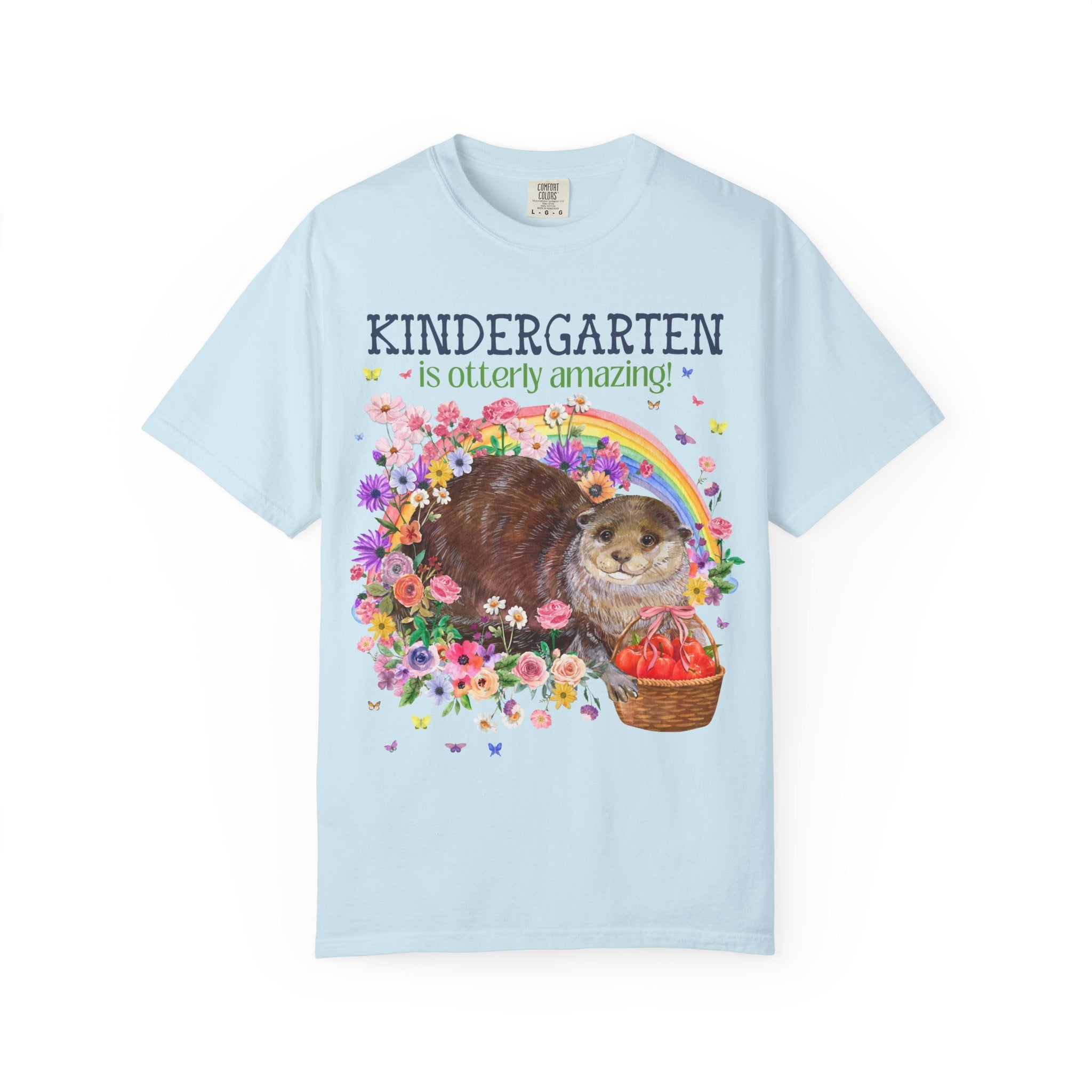 Cute Kindergarten Teacher Tee Shirt with Otter in Flowers, Funny 90s Throwback Animal Lover T-Shirt for Back to School, New Teacher Gift - Opal and June