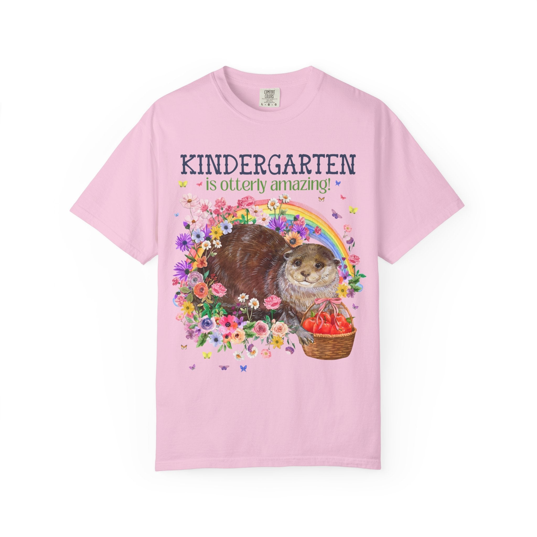 Cute Kindergarten Teacher Tee Shirt with Otter in Flowers, Funny 90s Throwback Animal Lover T-Shirt for Back to School, New Teacher Gift - Opal and June