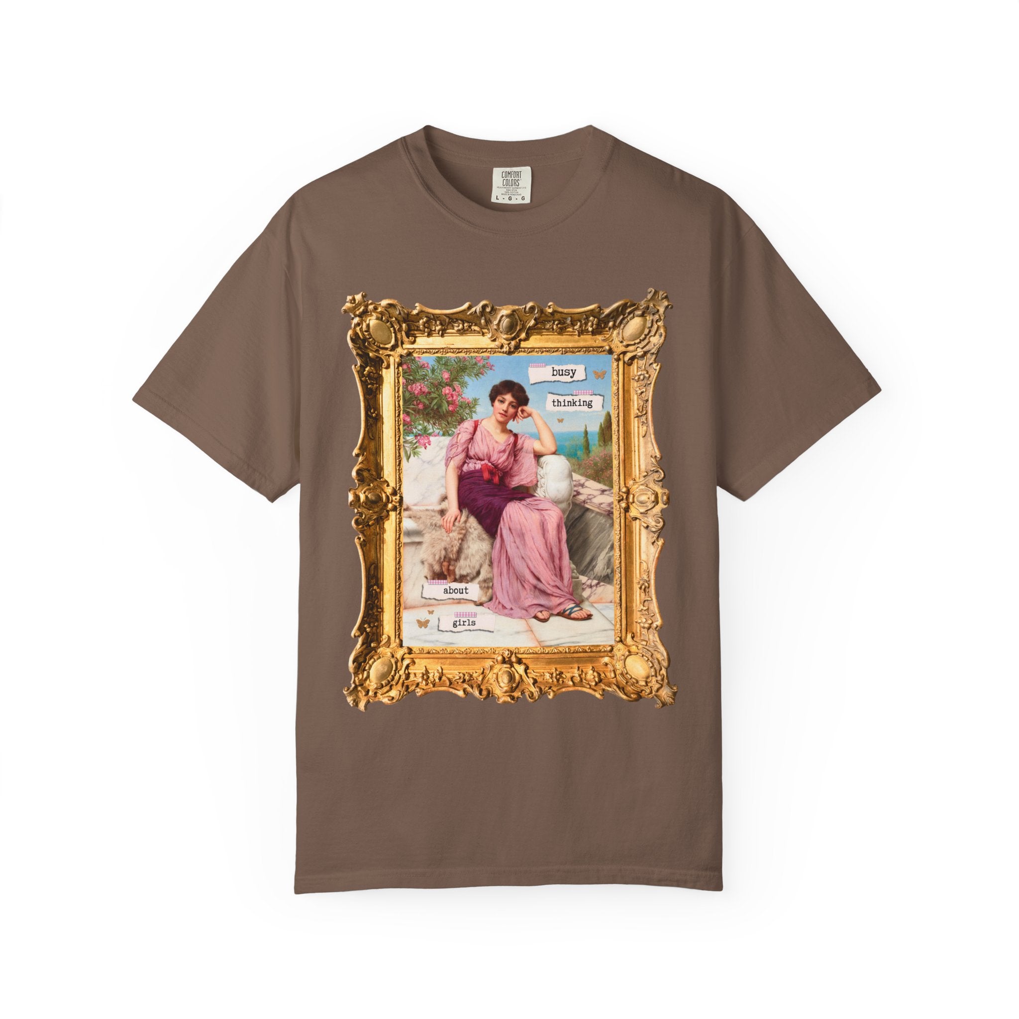 Cute Lesbian Tee Shirt: Busy Thinking Abut Girls, Funny Saying Pride Month T-Shirt for Gay Sister, John William Goddard Art History Painting - Opal and June