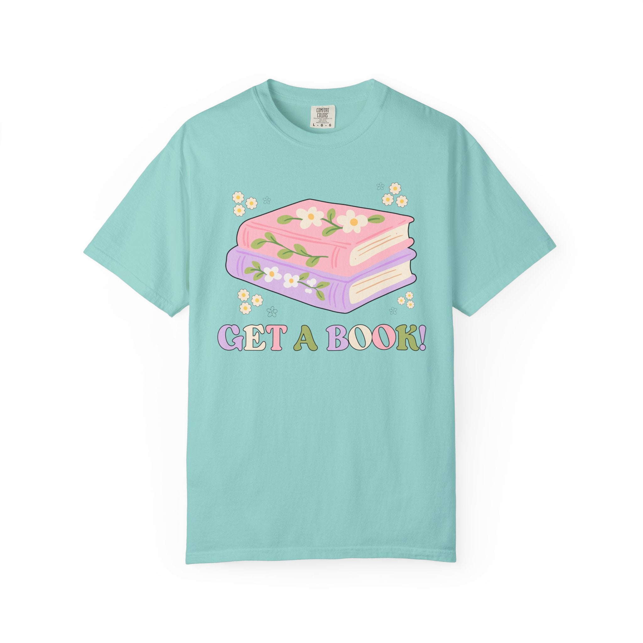 Cute Librarian Tee Shirt with Groovy Retro Aesthetic: Read a Book! Funny Saying School Librarian or Reading Teacher T-Shirt with Flowers - Opal and June