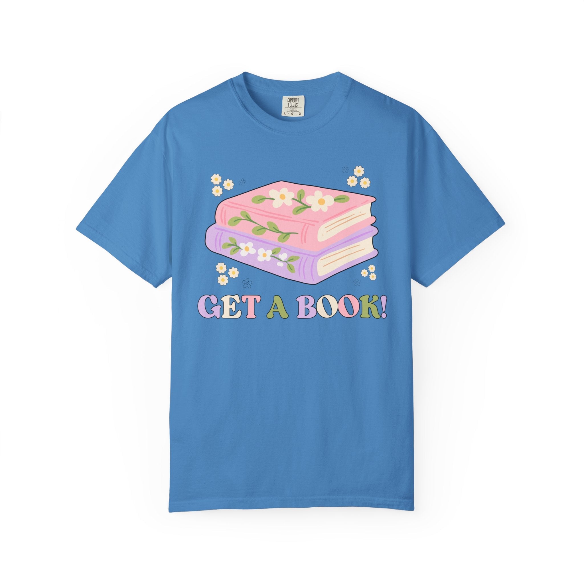Cute Librarian Tee Shirt with Groovy Retro Aesthetic: Read a Book! Funny Saying School Librarian or Reading Teacher T-Shirt with Flowers - Opal and June