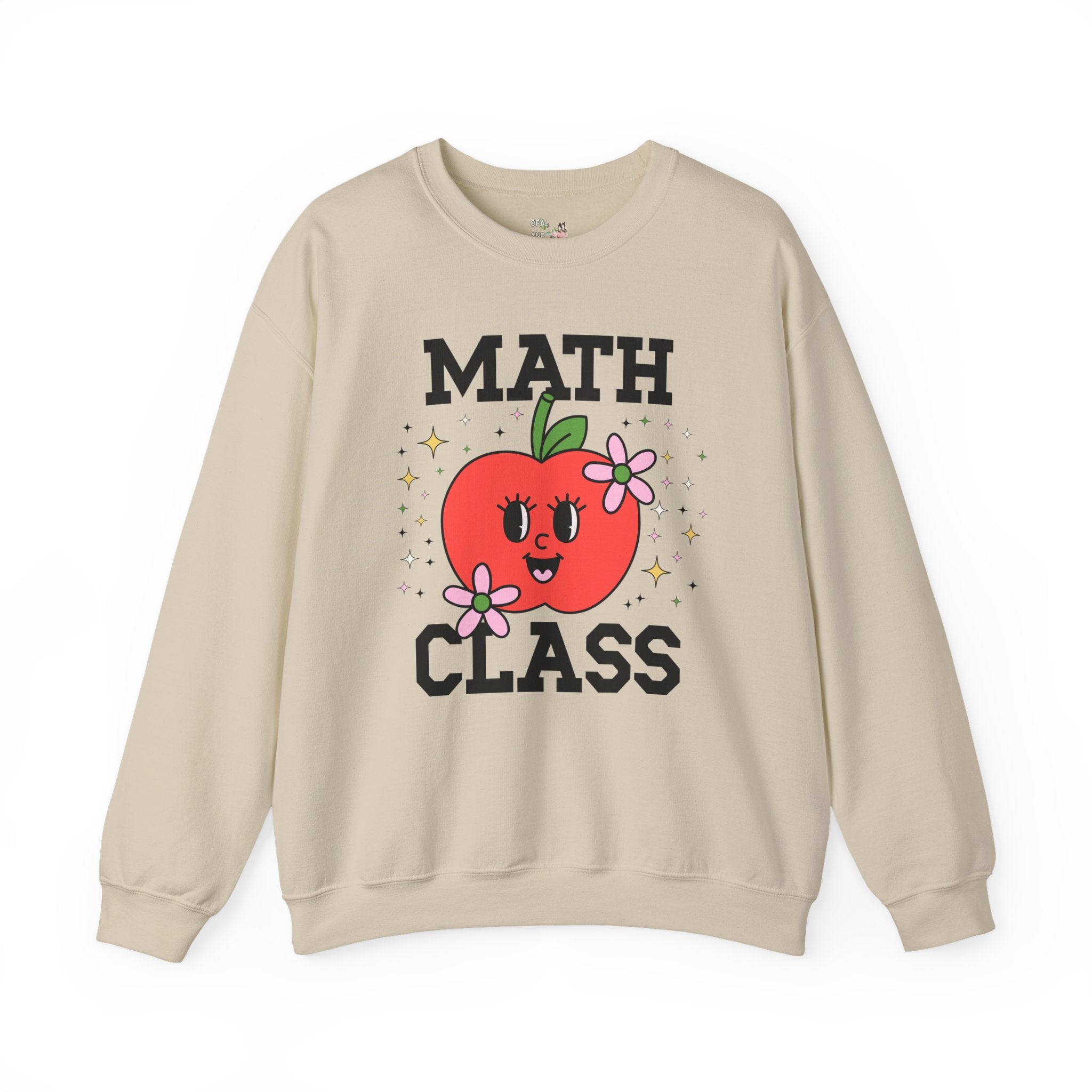 Cute Math Teacher Sweatshirt with Adorable Retro Apple with Flowers, Silly Teacher Team Shirt, Back to School or Meet the Teacher Night - Opal and June
