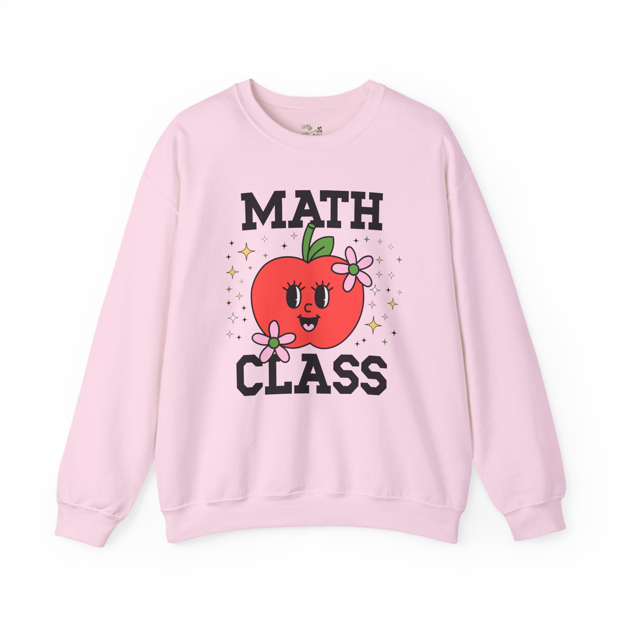 Cute Math Teacher Sweatshirt with Adorable Retro Apple with Flowers, Silly Teacher Team Shirt, Back to School or Meet the Teacher Night - Opal and June