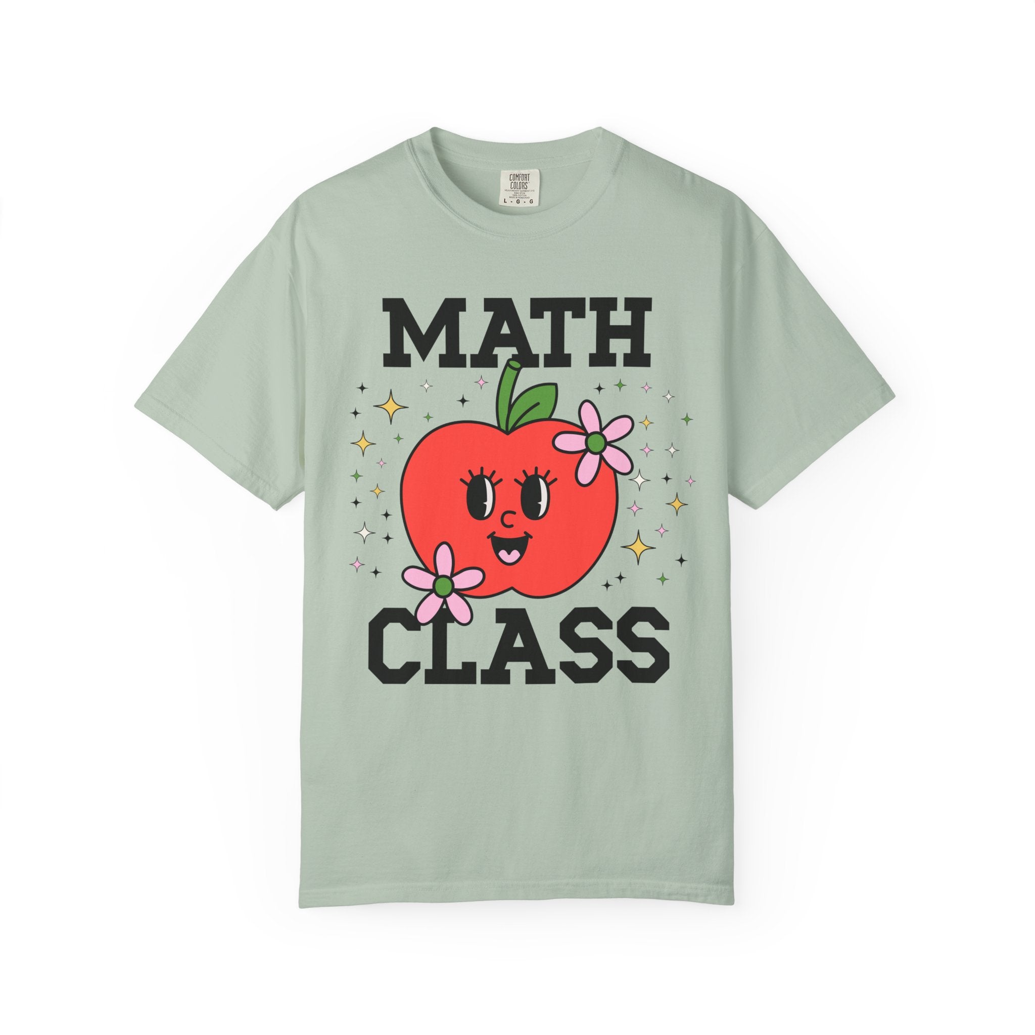 Cute Math Teacher Tee Shirt with Adorable Retro Apple with Flowers, Silly Teacher Team T-Shirt, Back to School or Meet the Teacher Night - Opal and June
