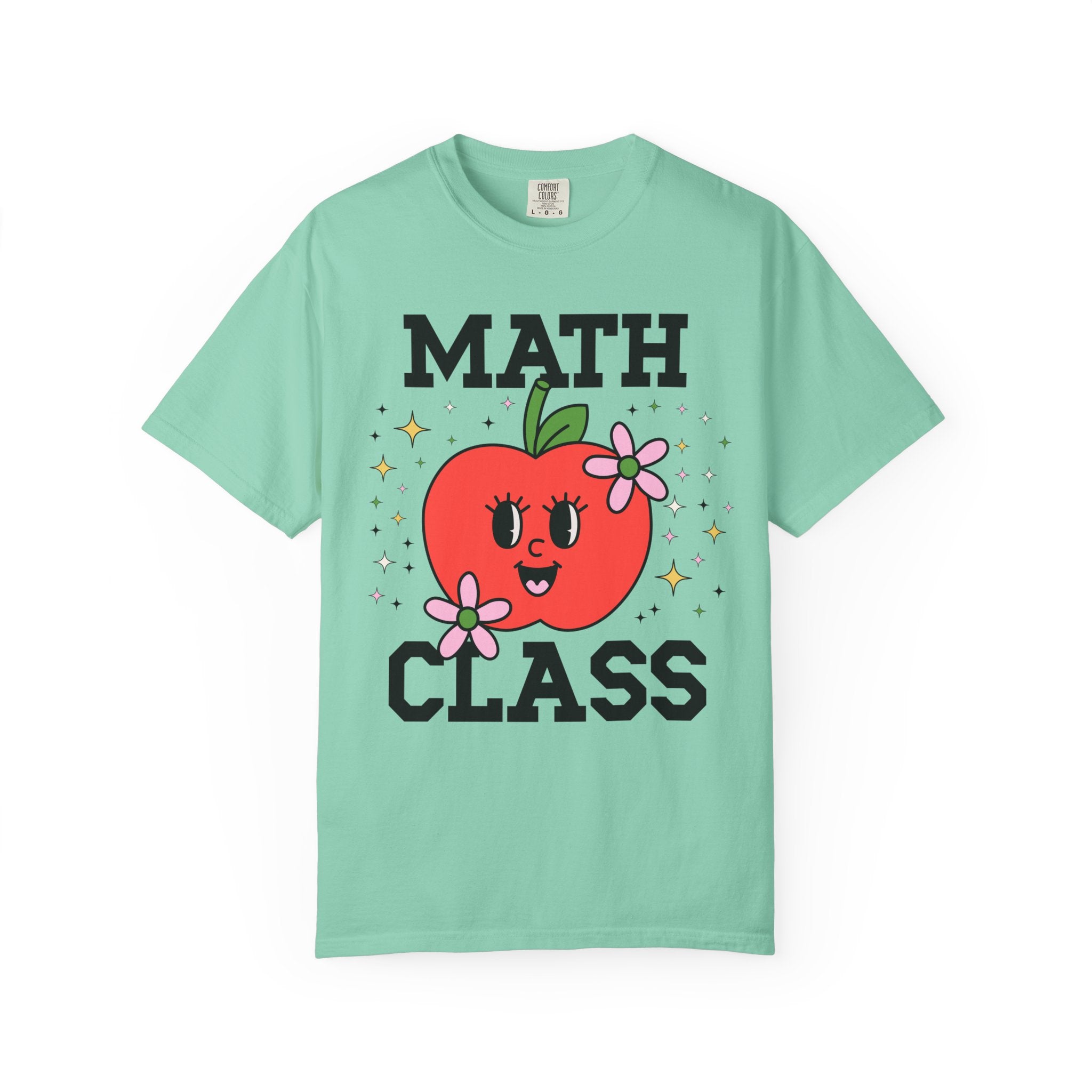 Cute Math Teacher Tee Shirt with Adorable Retro Apple with Flowers, Silly Teacher Team T-Shirt, Back to School or Meet the Teacher Night - Opal and June