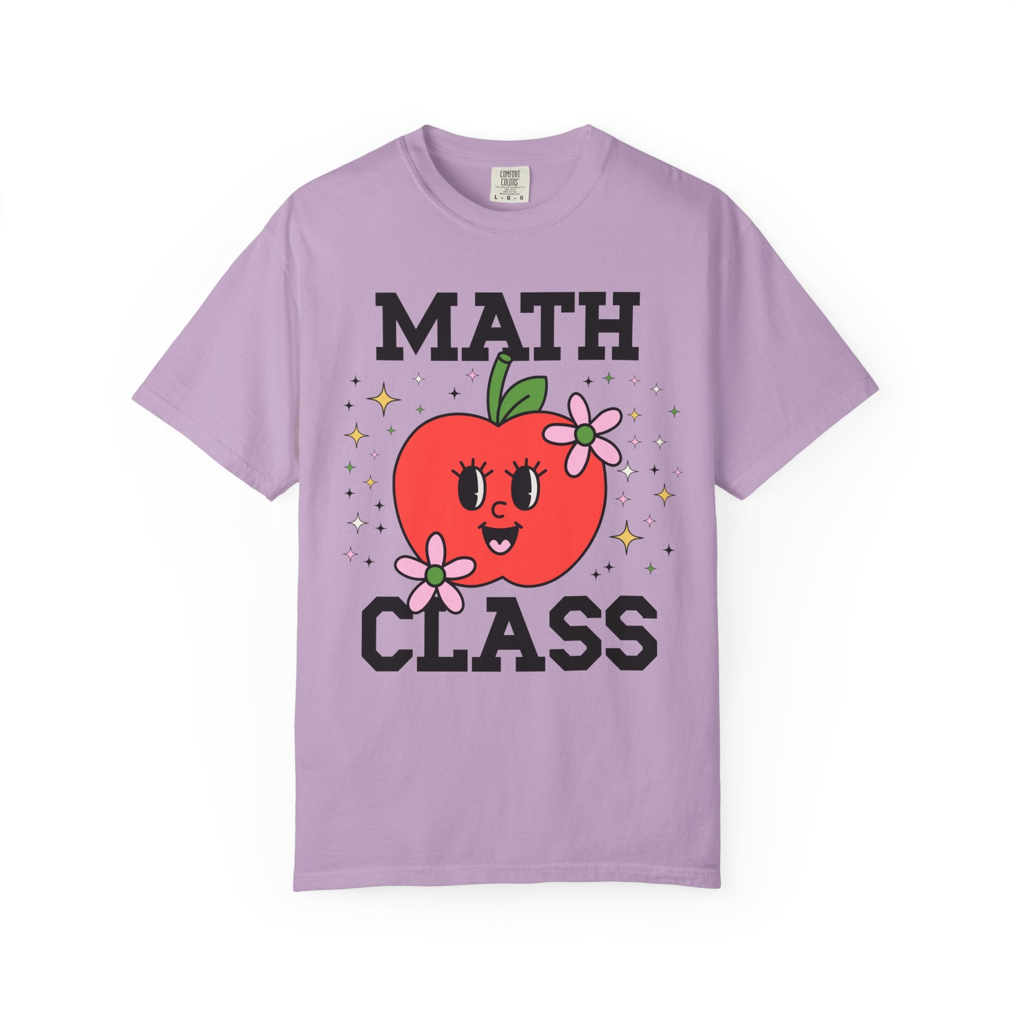 Cute Math Teacher Tee Shirt with Adorable Retro Apple with Flowers, Silly Teacher Team T-Shirt, Back to School or Meet the Teacher Night - Opal and June